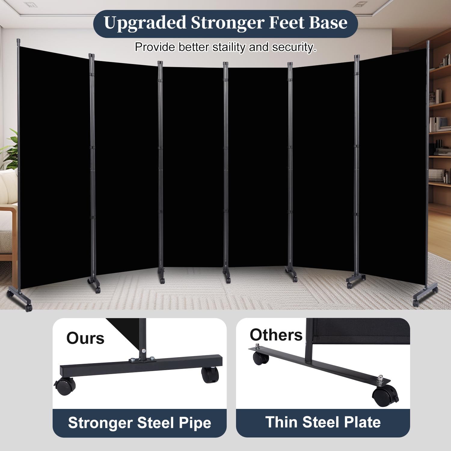 Lockable Wheel Room Divider Folding Privacy Screen - 132