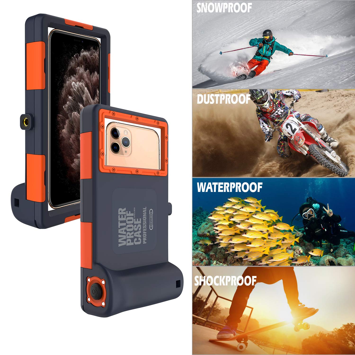 **Willbox Professional 15m/50ft Waterproof Phone Case for Diving, Surfing & Snorkeling – Underwater Housing Compatible with Galaxy & iPhone Series – Includes Lanyard (Orange) – Perfect for Beach, Pool & Water Sports Photography**
