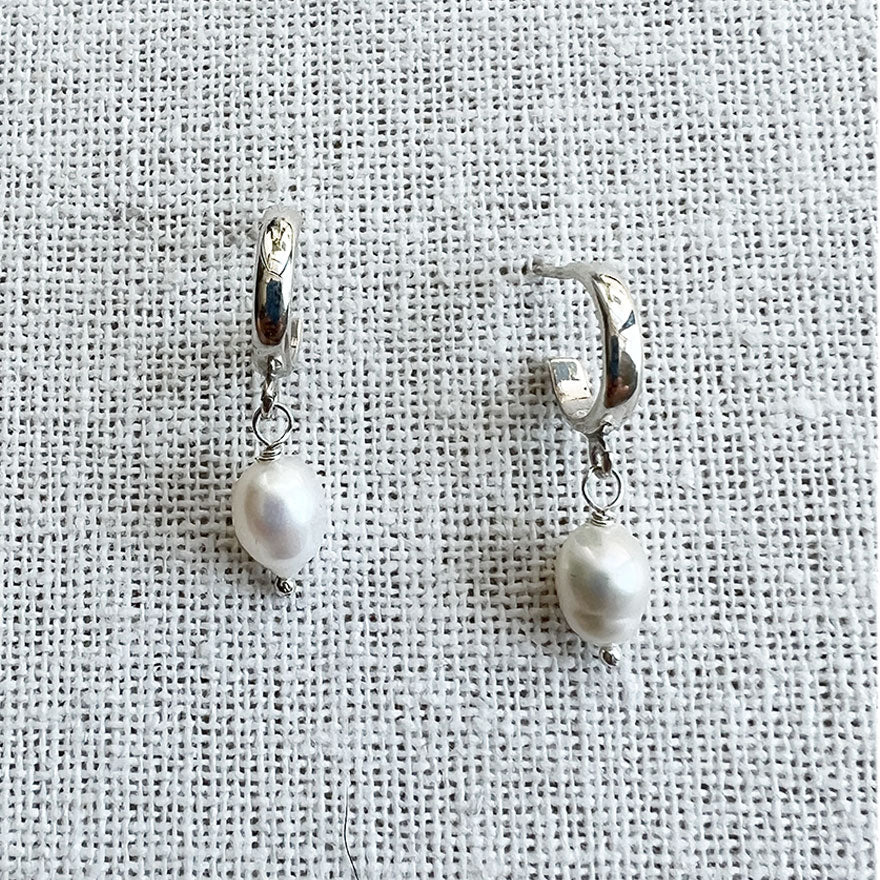 Pearl Drop Mini Hoop Earrings in Sterling Silver - Elegant Dainty Jewelry for Women, Perfect for Everyday Wear, Office & Date Night