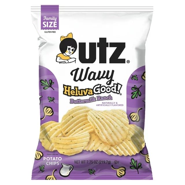Utz Quality Foods HeluvaGood! Wavy Potato Chips - Buttermilk Ranch Flavor (9 oz, 3-Pack) | Family Size Snacks for Parties, Picnics & Game Nights