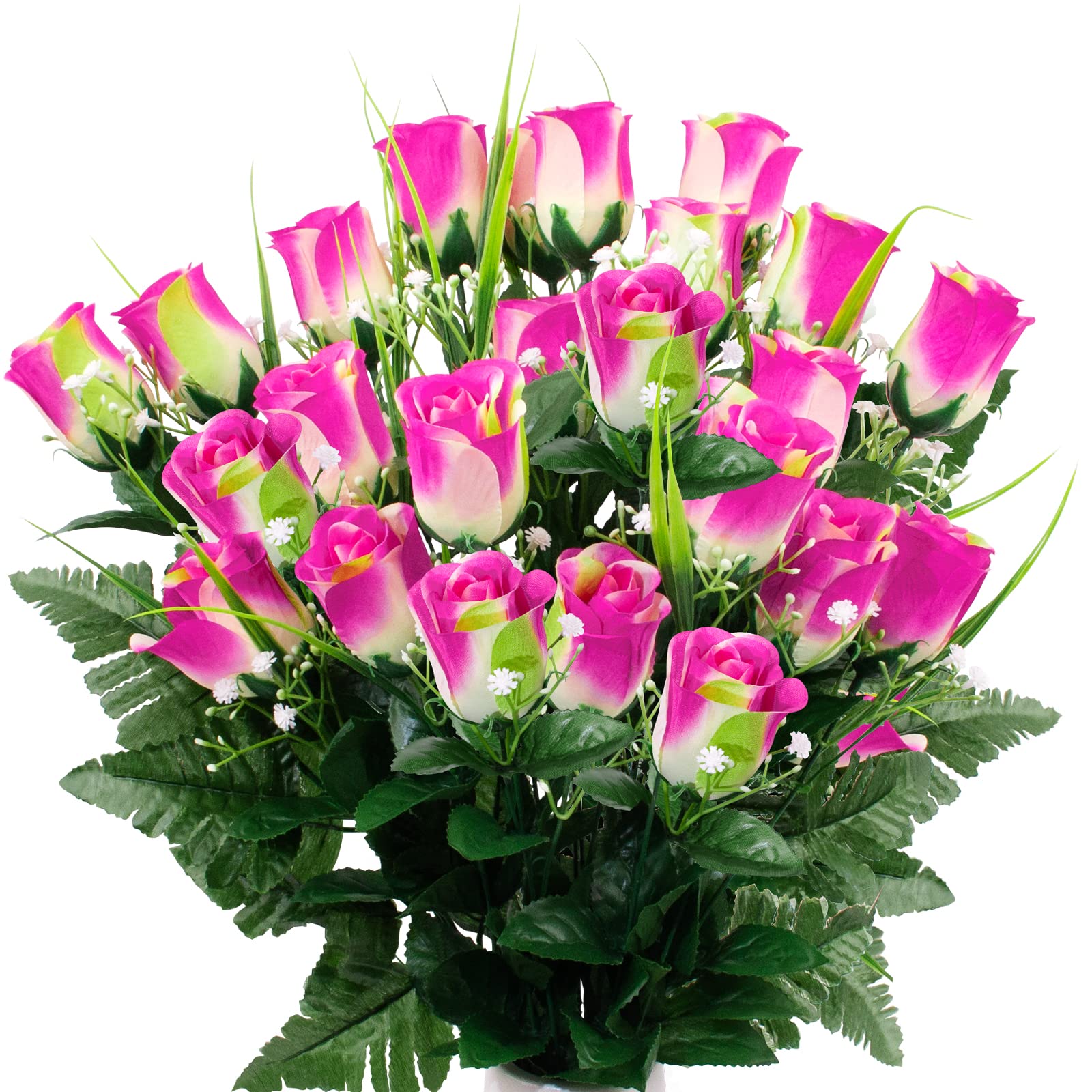 LOYWREE Artificial Pink Roses Cemetery Flowers - Realistic Memorial Grave Decor, Fade-Resistant Bouquet for Graveside & Headstone Arrangements | Perfect for Memorials, Funerals & Grave Decorations