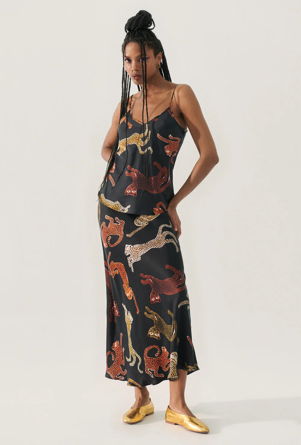Bias Cut Cami Top - Black Jaguar Print - Perfect for Layering, Night Out & Casual Wear