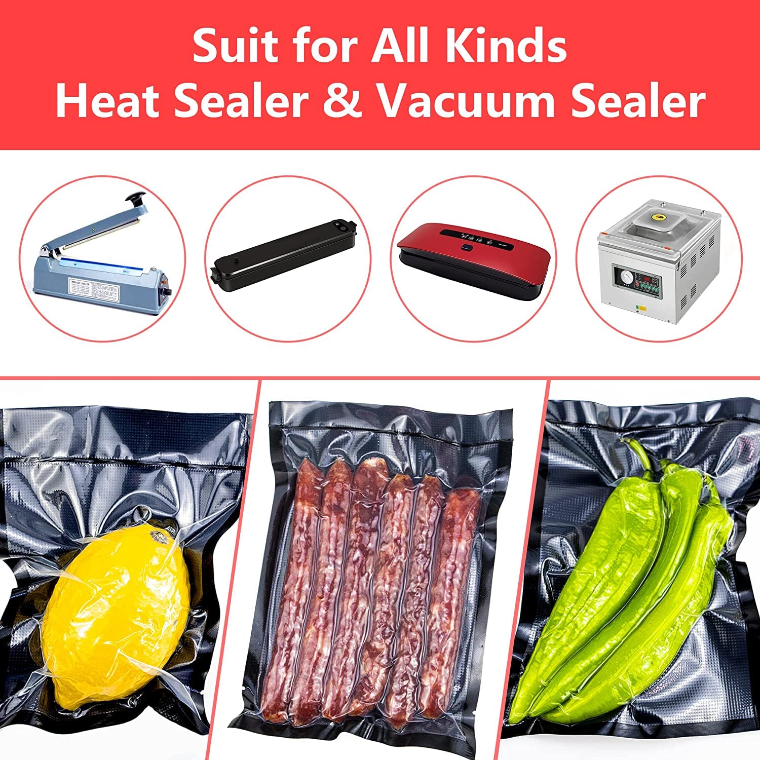CANLENPK 4x8 Inch (10x20cm) Heavy Duty Vacuum Sealer Bags - 100 Pack Commercial Grade Food Storage Bags for Meal Prep, Snacks, Fruits & Nuts | Freezer, Boil & Steam Safe | Perfect for Sous Vide, Freezing & Pantry Organization