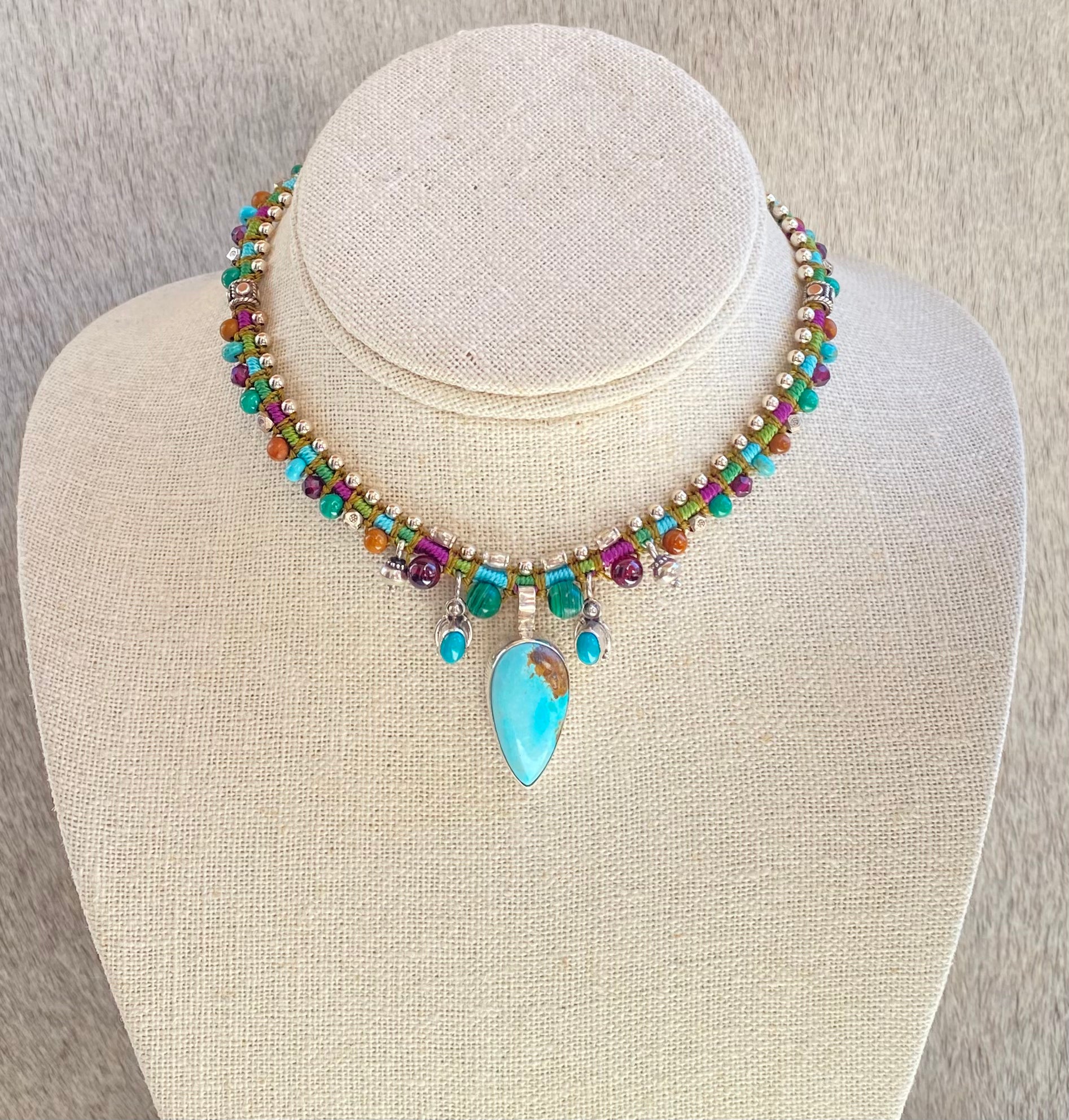 Handmade Macramé Snake Necklace with Turquoise Beads - Bohemian Style Jewelry for Women - Perfect for Festivals, Parties, and Boho Fashion