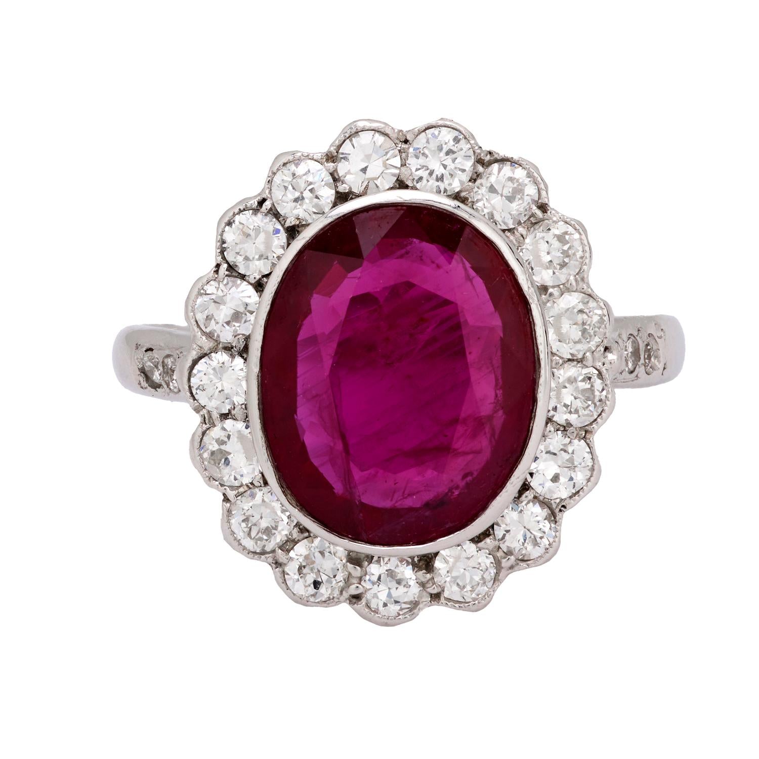 2.60 Carat French AGL Certified Ruby and Diamond Cluster Ring in 18K White Gold & Platinum – Perfect for Engagement, Anniversary & Special Occasions
