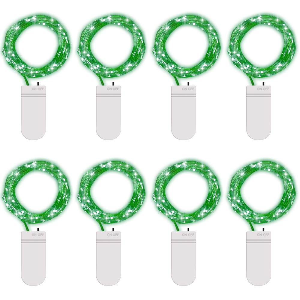 8 Pack Green 7.2ft 20 LED Fairy Lights Battery Operated - Starry String Lights for Wedding, Bedroom, Halloween, Christmas, Easter Party Decor | Indoor & Outdoor Table Decoration, Costume Accessories, Firefly Lights for Garden & Patio