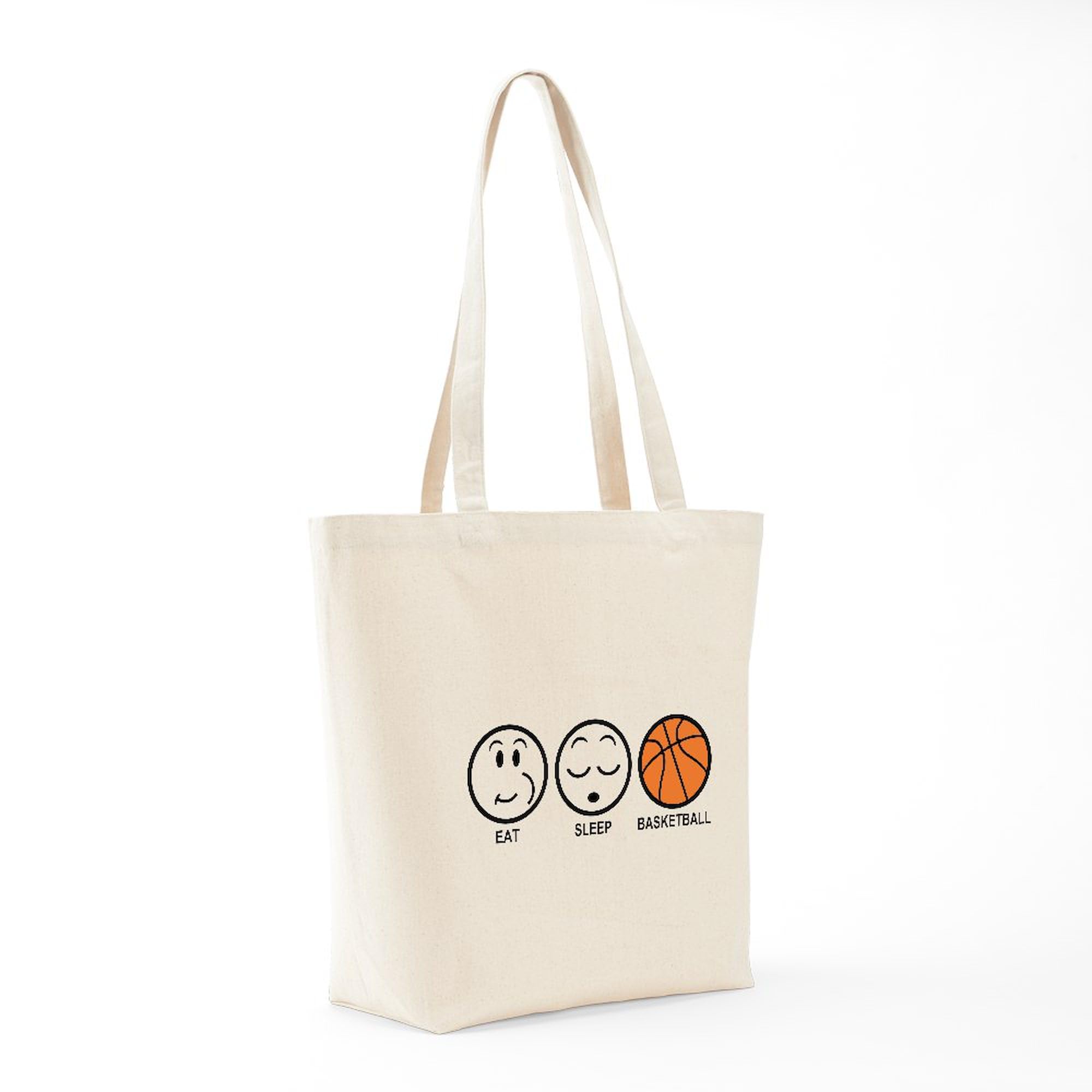 Eat Sleep Basketball Tote Bag - Natural Canvas Reusable Grocery Shopping Bag - Perfect for Basketball Fans, Gym, School & Eco-Friendly Shopping