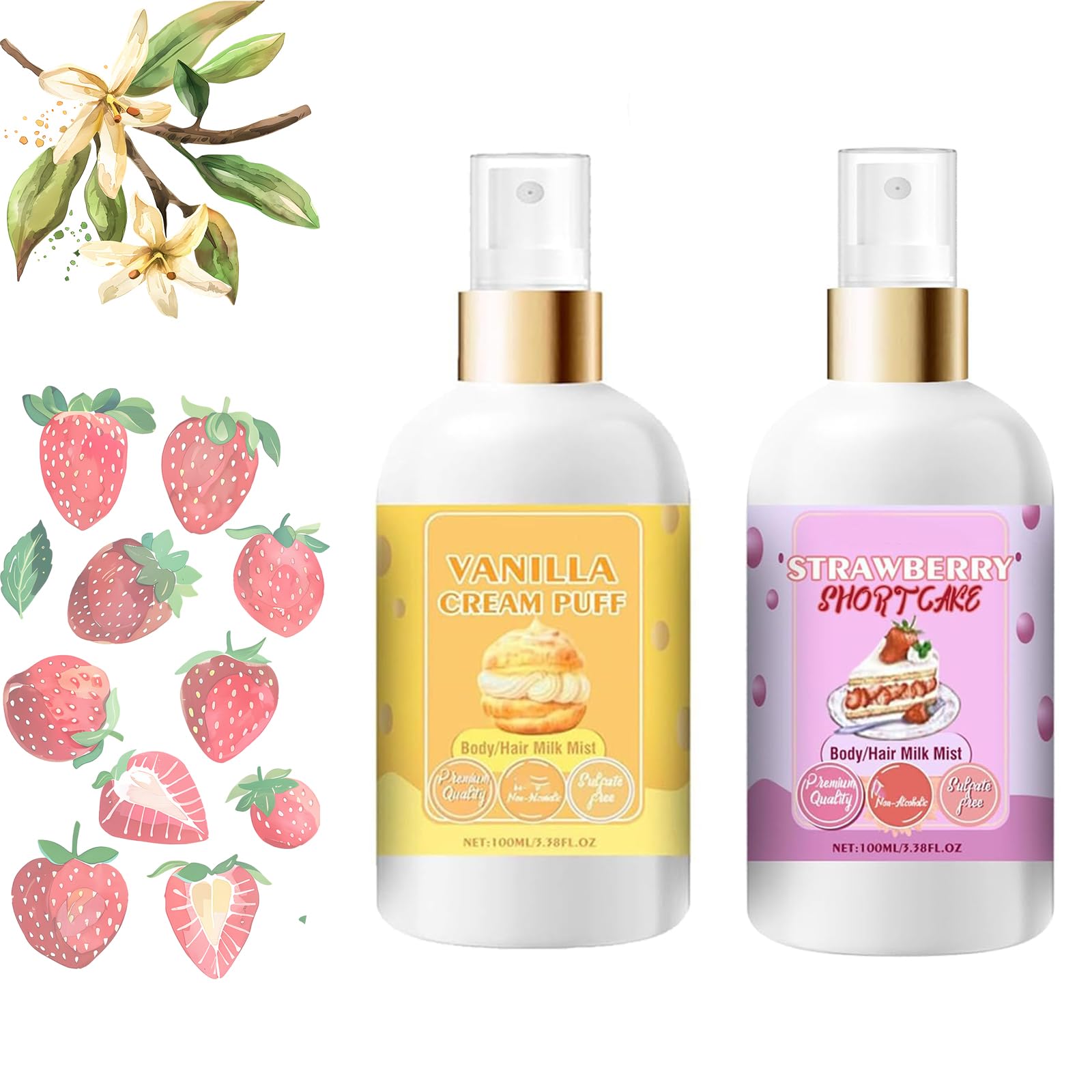 Vanilla Cream Puff Body Milk Mist Spray - Hydrating Moisturizing Lotion for Dry Skin - Perfect for Daily Skincare & Post-Shower Hydration