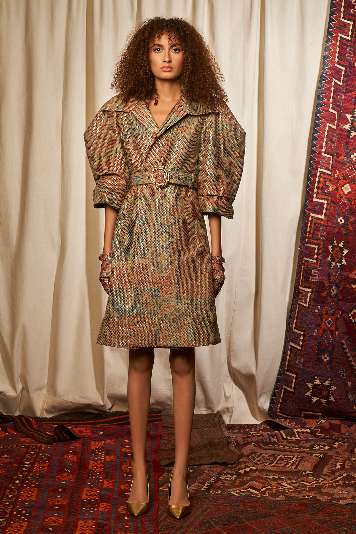Sparkling Sequined Jacket Dress with Carpet Print - Elegant Party Wear for Women | Perfect for Evening Events, Prom, and Special Occasions