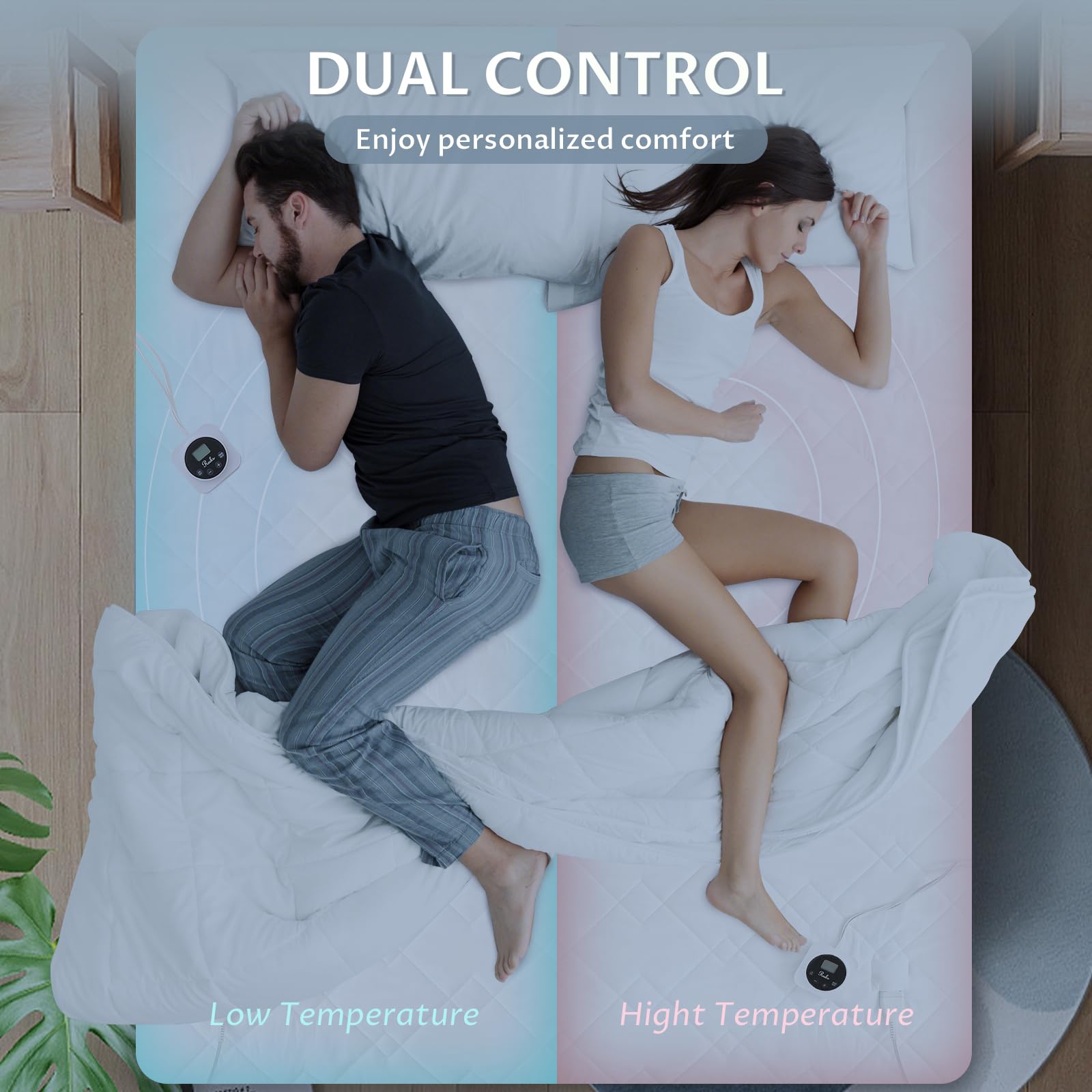 Reaks Electric Heated Mattress Pad - California King Size, Quilted Dual Control with 10 Heat Settings, ETL Certified Bed Warmer with 1-12 Hour Timer & Auto Shut Off, Lighted Buttons, White - Perfect for Cold Nights & Arthritis Pain Relief