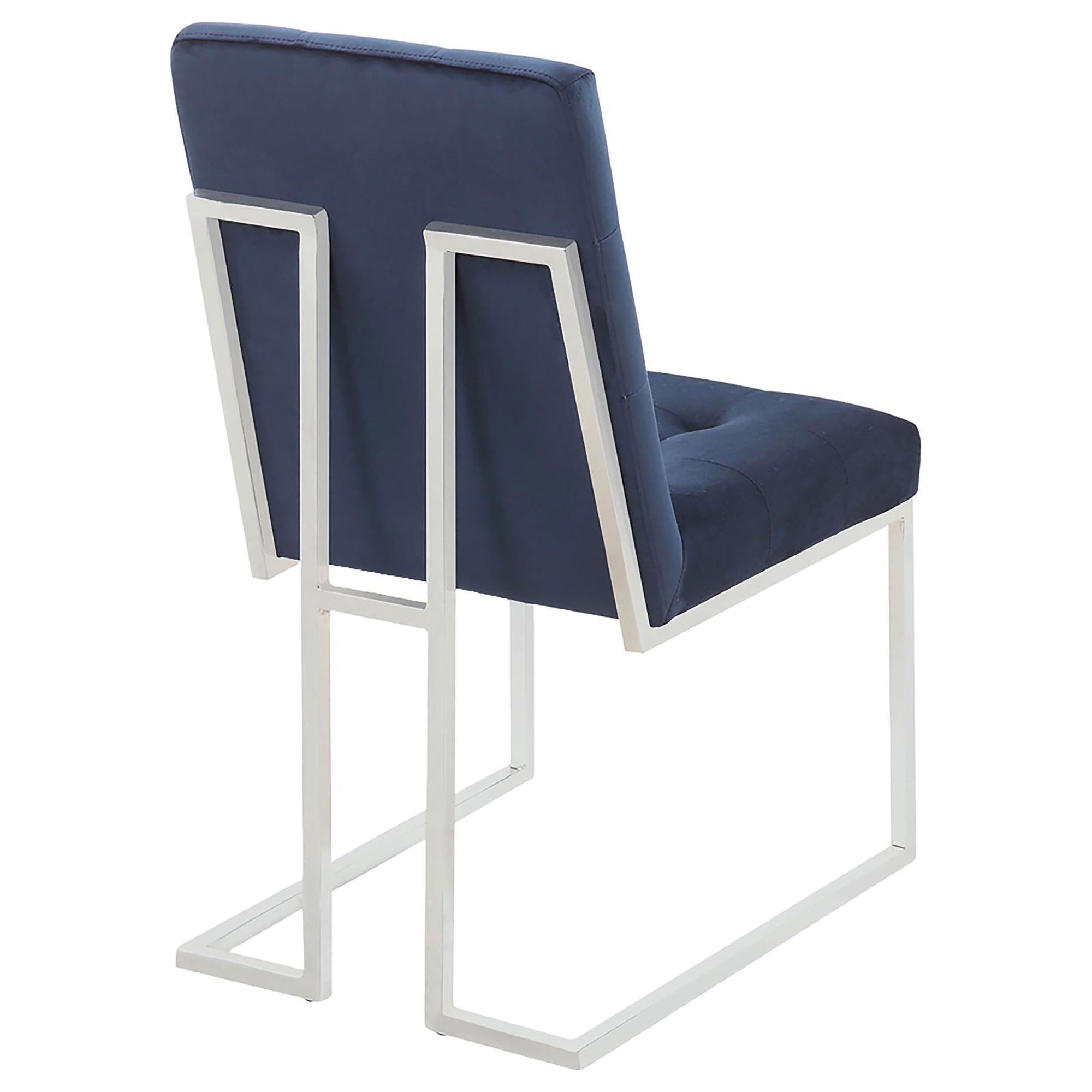 Blue and Chrome Tufted Back Dining Chairs (Set of 2) - Modern Upholstered Kitchen Chairs for Dining Room, Restaurant, or Office - Comfortable & Stylish Seating Solution