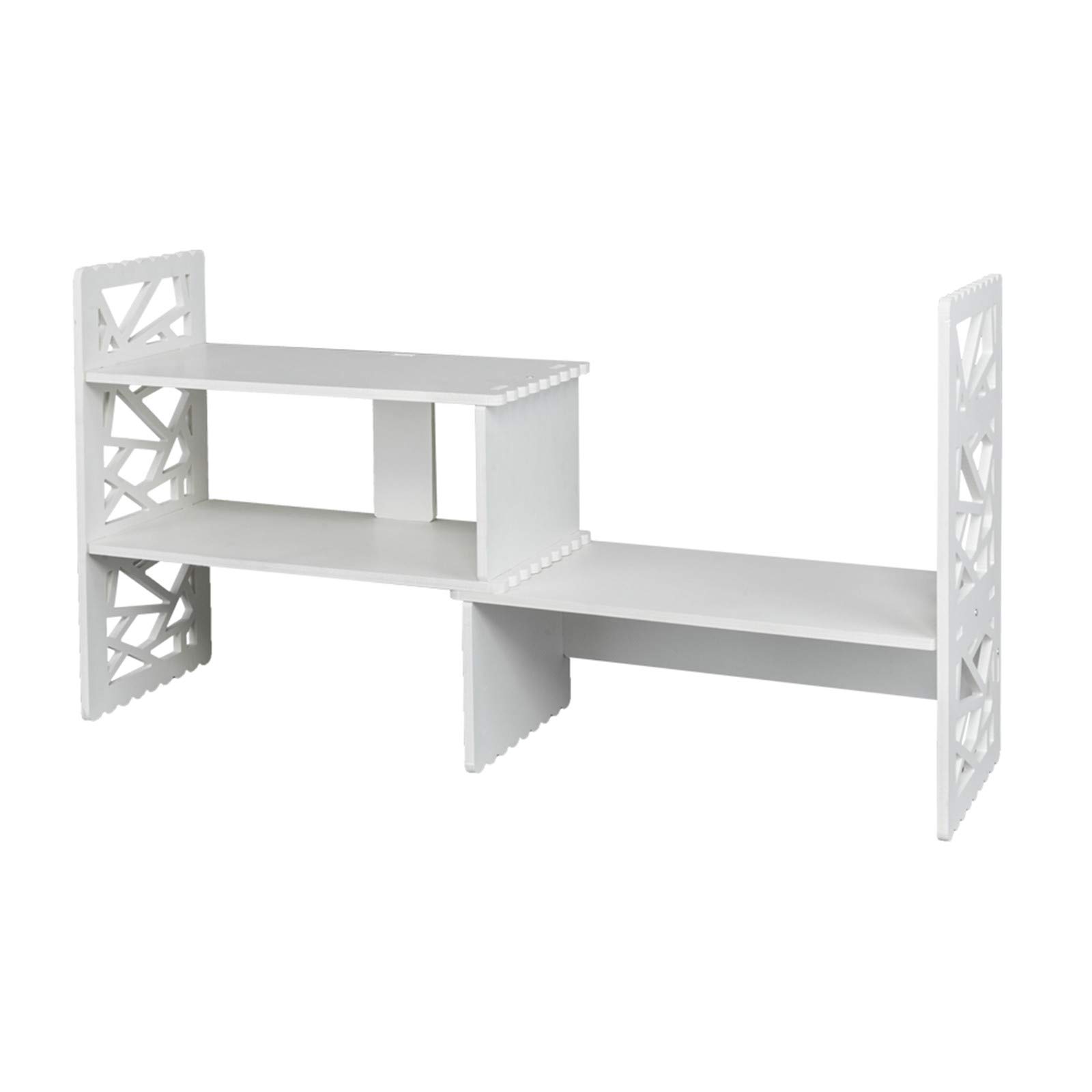 Expandable Openwork Desktop Bookshelf Organizer - White Matte Finish Shelving Unit for Office, Study Room, Desk & Bedroom Storage | Space-Saving Book & Decor Display for Home & Workspace