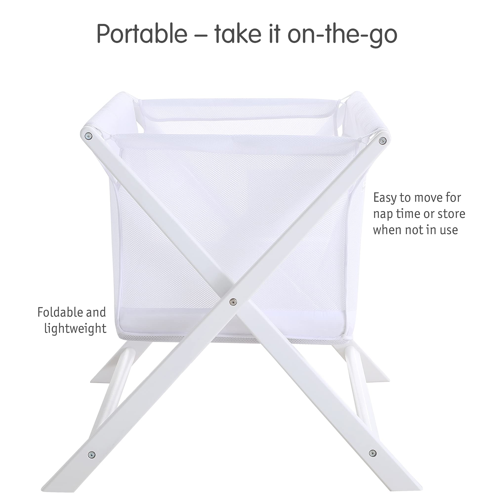 BreathableBaby Portable Mesh Sleeper Crib - White - Large Cradle Size for Newborn to 6 Months - Greenguard Gold Certified - Foldable for Travel & Bedside Use - Perfect for Nursery, Bedroom, and On-the-Go Parenting
