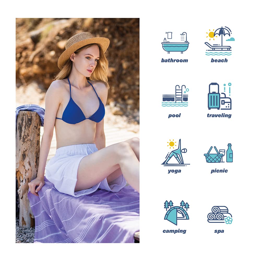 Turkish Beach Towel - Oversized Sand-Free Quick-Dry for Pool, Beach & Travel (Lilac)