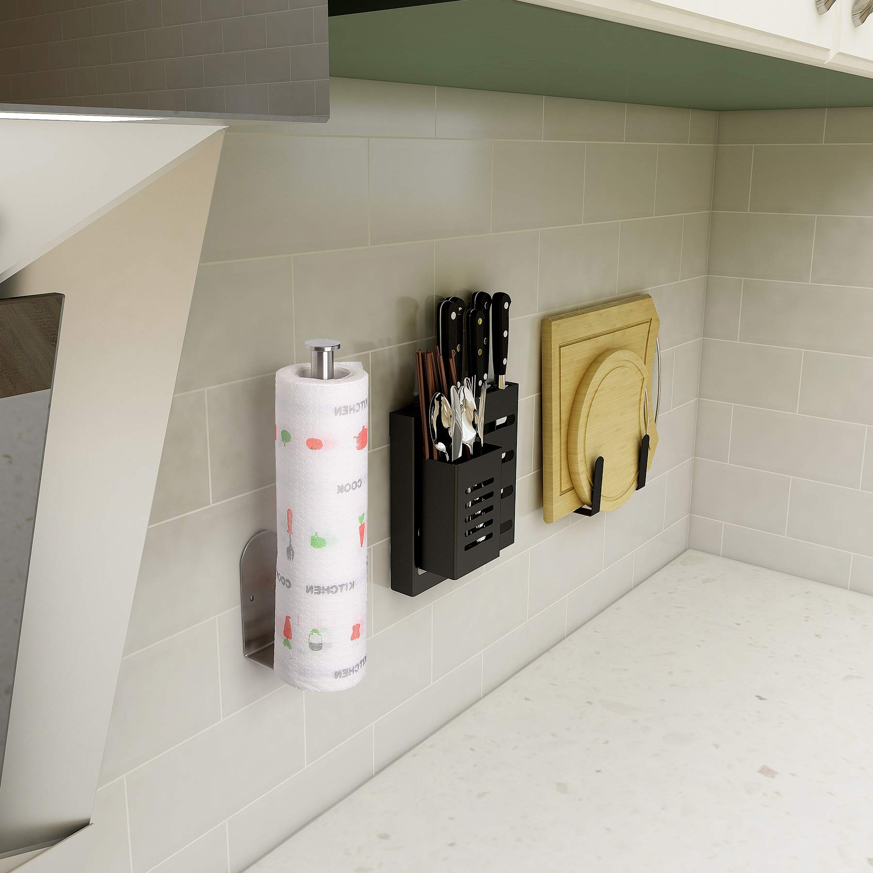 OBODING Wall Mounted Kitchen Roll Holder - Under Cabinet Paper Towel Holder with Self Adhesive for Kitchen Organization & Storage (Silver) | Perfect for Small Spaces & Apartment Kitchens