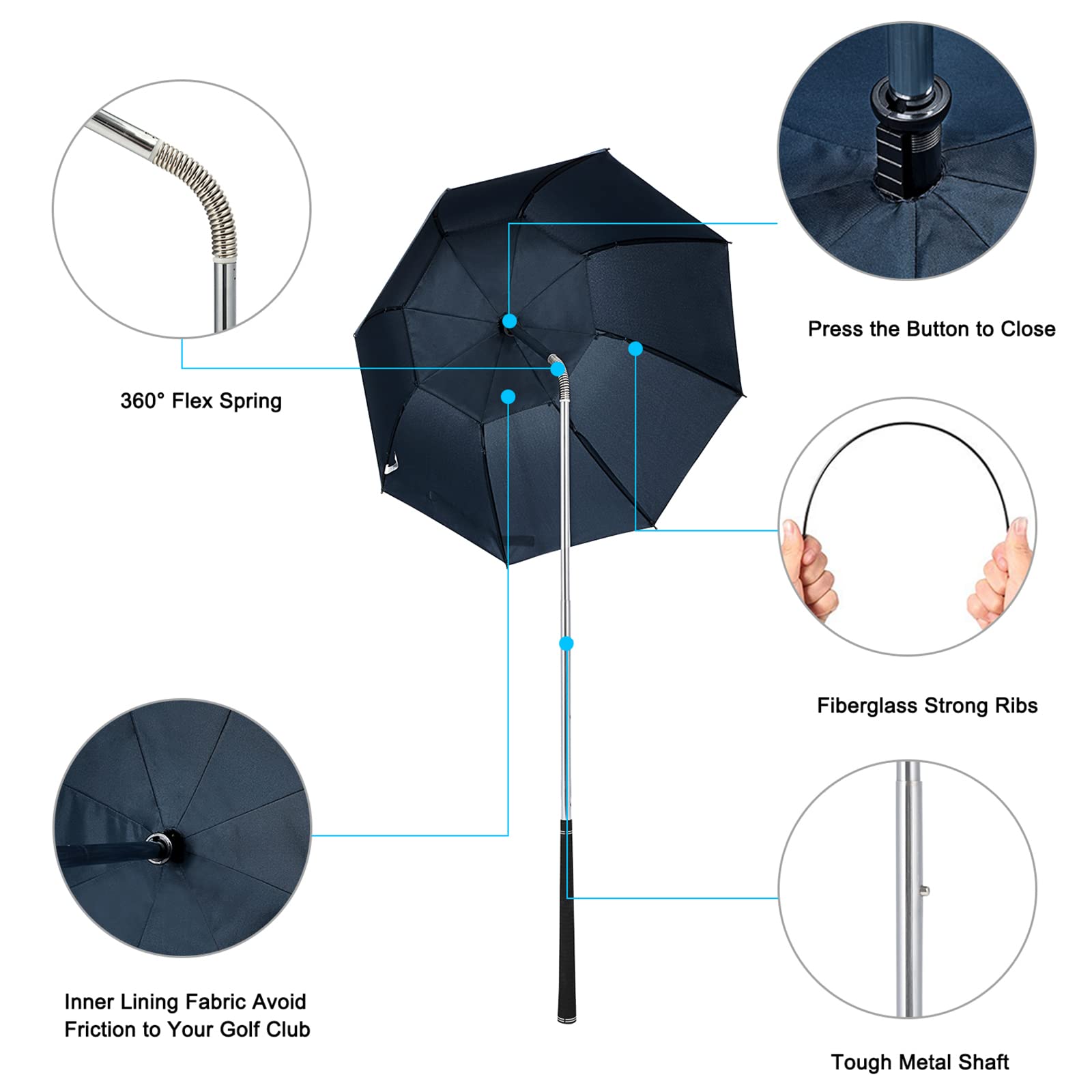 G4Free Golf Umbrella with Flex Technology - Waterproof Windproof Golf Bag Umbrella for Club Protection - Perfect for Golf Courses, Tournaments & Outdoor Sports