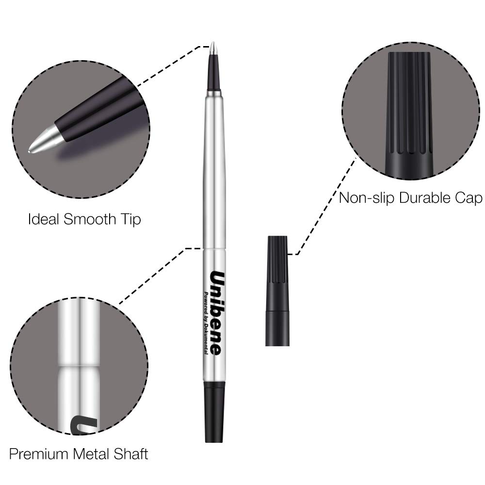 Unibene Parker Compatible Rollerball Refill 6 Pack - 0.5mm Fine Point Black Ink, Smooth Writing German Gel Pen Refills for IM Sonnet Urban Pens - Ideal for Office, School & Daily Note Taking