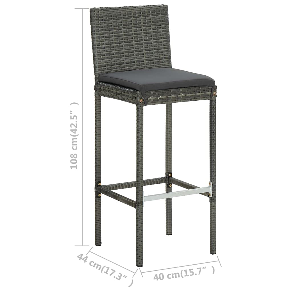 2-Piece Gray Poly Rattan Garden Bar Stools with Cushions - Outdoor Patio, Poolside & Backyard Seating Furniture for Relaxing & Entertaining