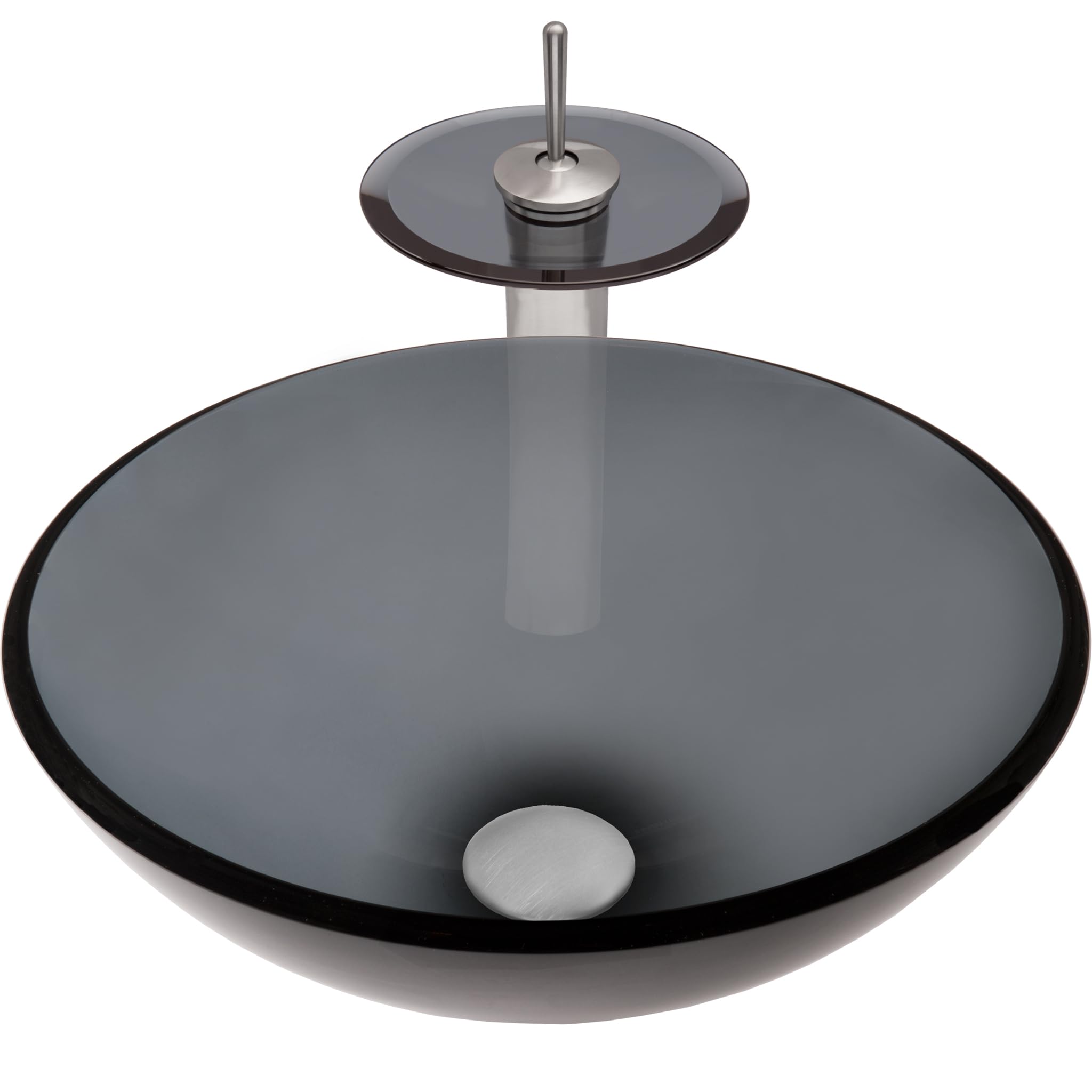 Novatto NERA Modern Glass Vessel Bathroom Sink Set - Brushed Nickel Faucet with Smoke Glass Basin | Perfect for Contemporary Bathroom Vanities, Powder Rooms & Spa-Style Bathroom Renovations