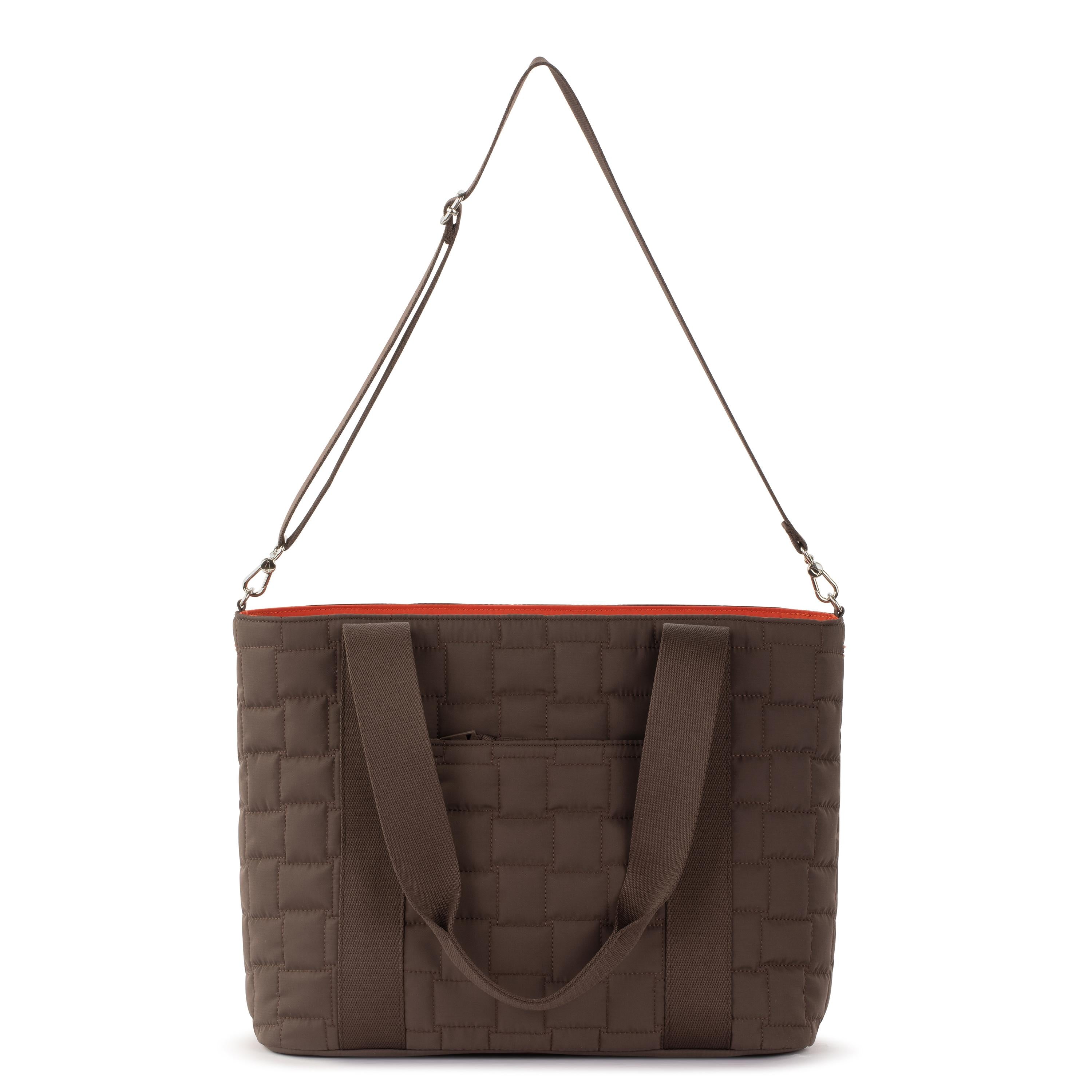 Arlo Large EcoTwill Tote Bag - Woven Quilted Mahogany Handbag for Women, Perfect for Work, Travel & Shopping