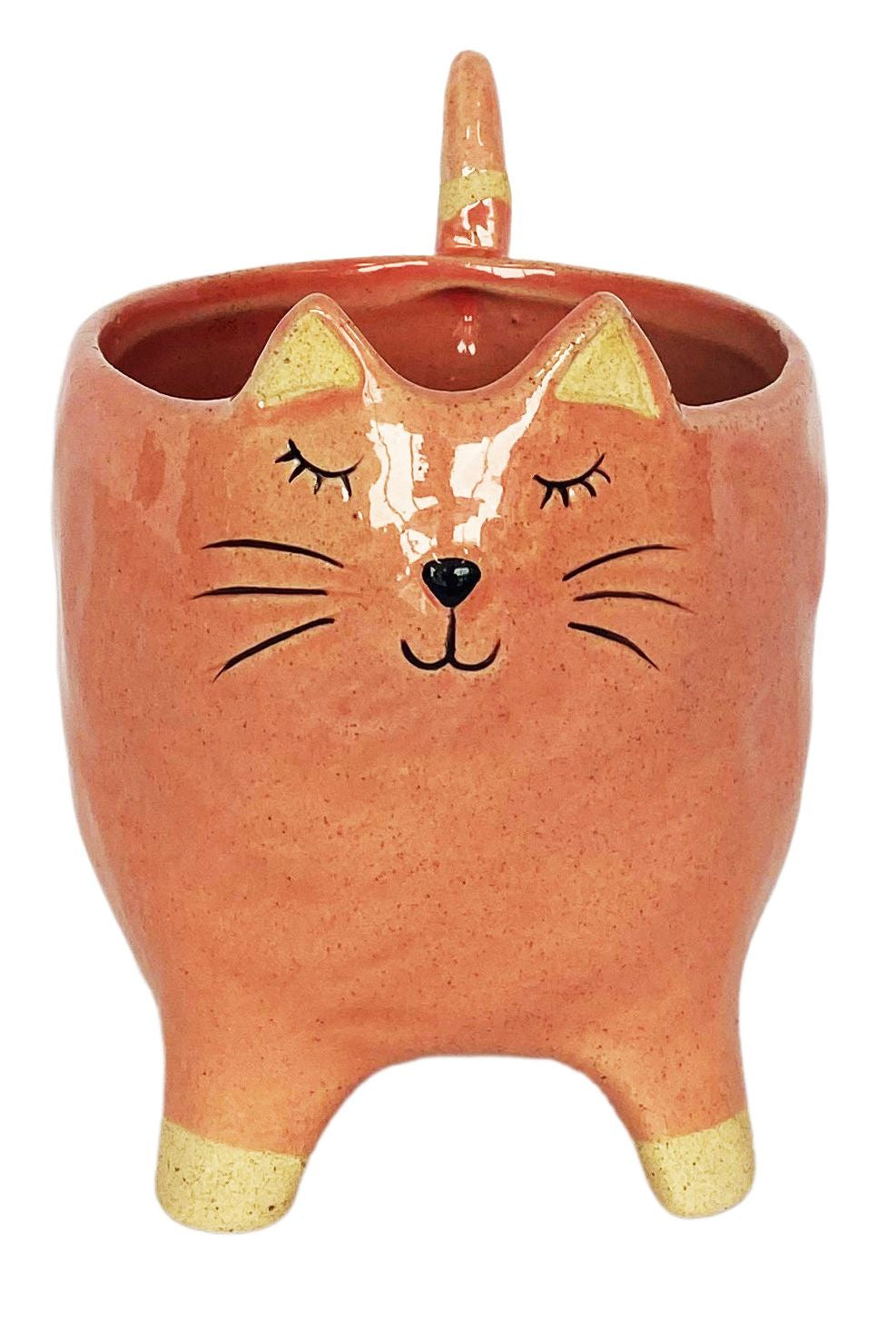 Pink Cat Planter - Cute Ceramic Flower Pot for Succulents, Small Plants, Home & Office Decor, Gift Idea for Cat Lovers