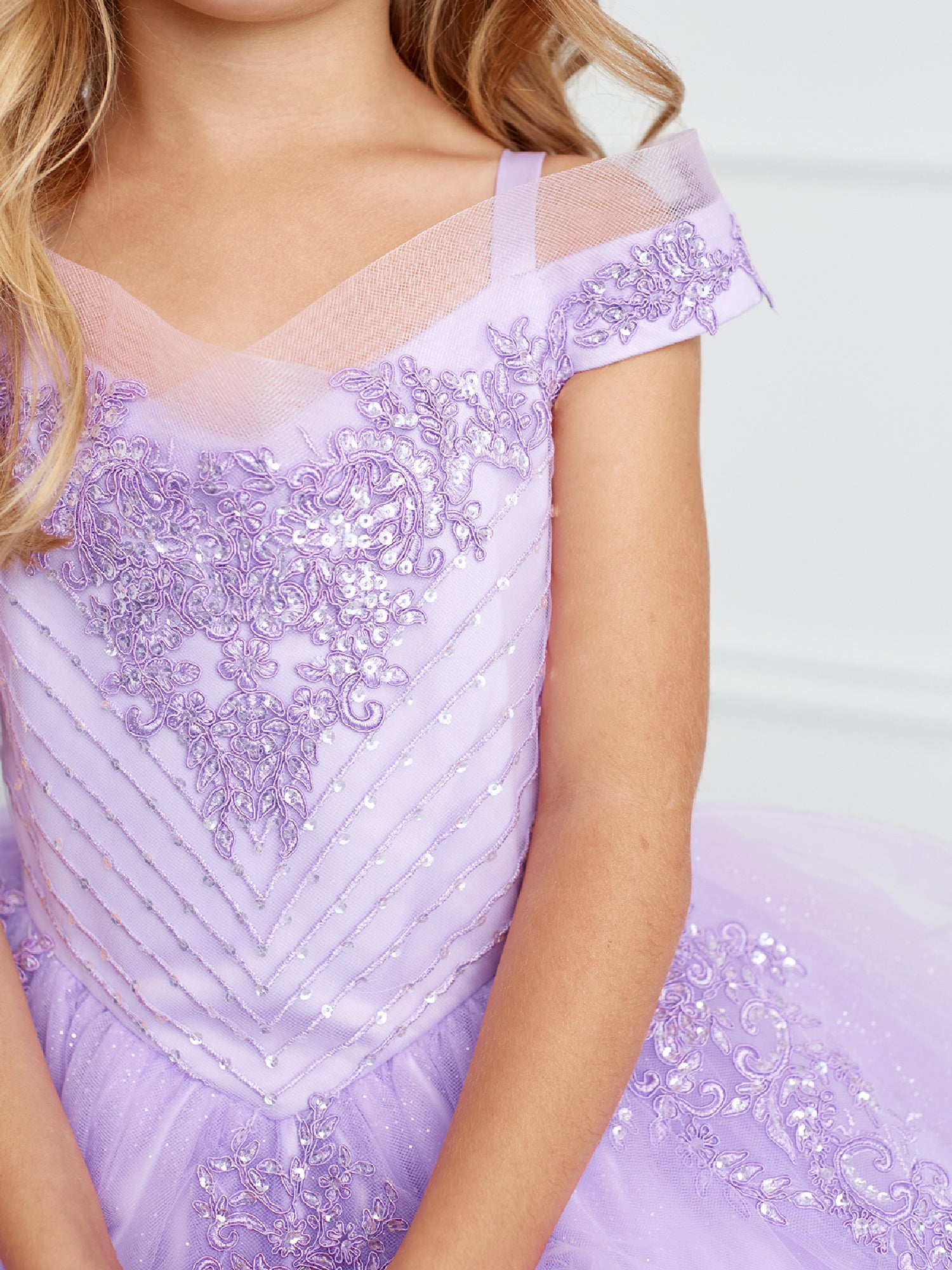 Elegant Lilac Chevron Beaded Off-Shoulder Pageant Dress for Big Girls Size 8-18 | Perfect for Pageants, Proms & Special Occasions