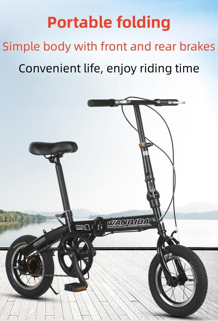 12 Inch Folding Bike for Adults - Lightweight Compact Black Bicycle for Men & Women - Portable Urban Commuter & Camping Bike - Perfect for City Travel, Outdoor Adventures & Daily Commute