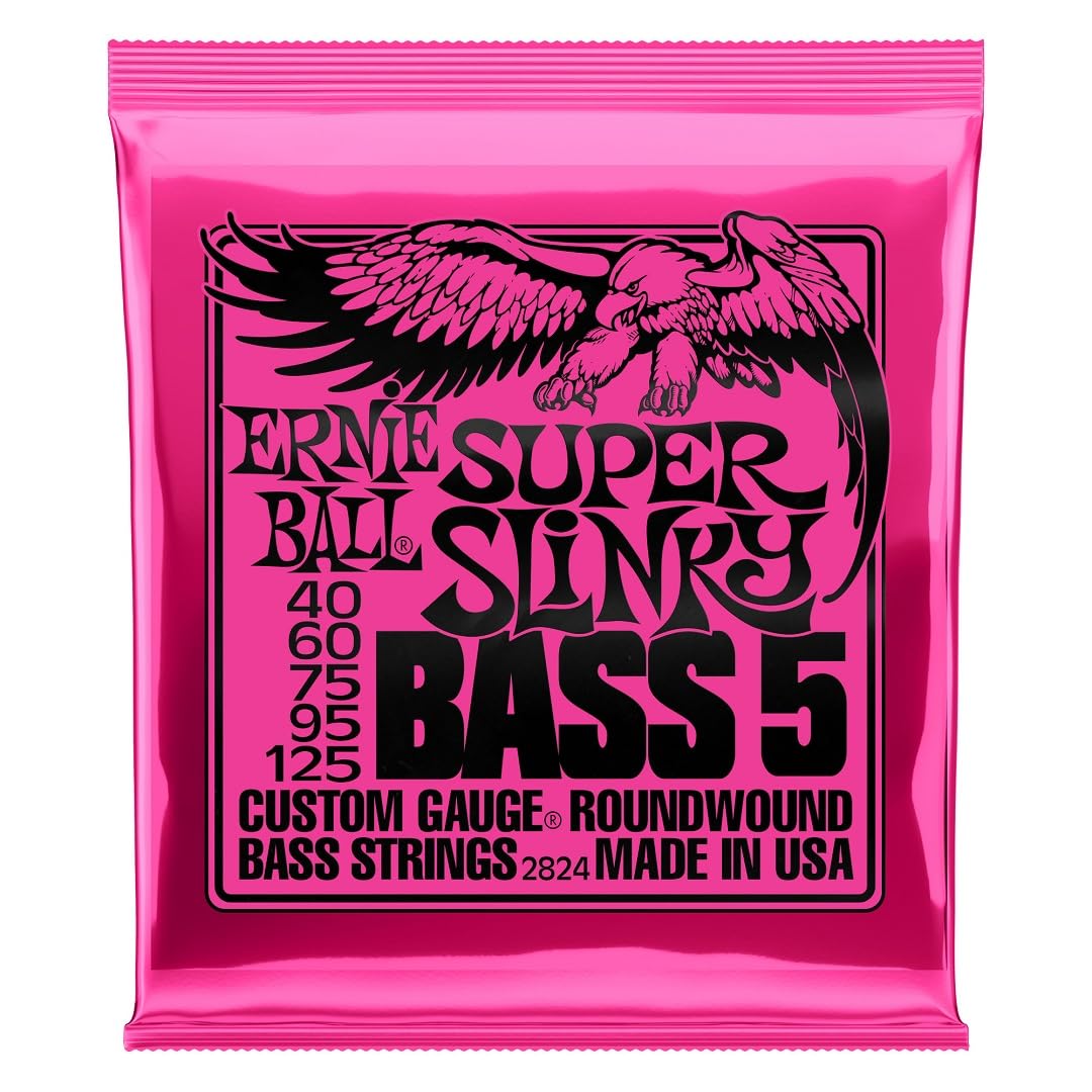 Ernie Ball 5-String Super Slinky Nickel Wound Bass Guitar Strings - 40-125 Gauge (P02824) | Premium Electric Bass Strings for Rock, Metal & Studio Recording