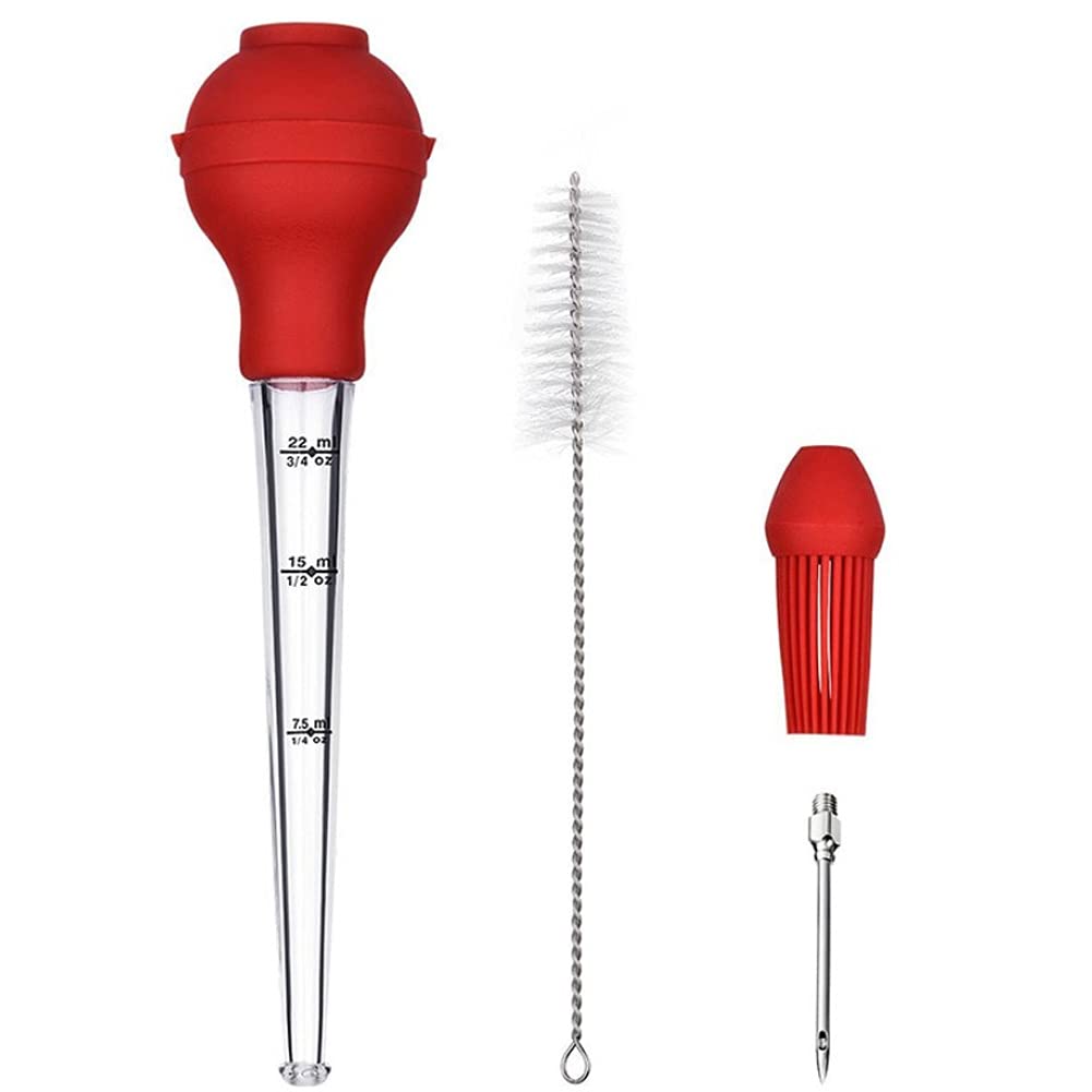 Premium Turkey Baster Kit with Cleaning Brush & BBQ Injection Needle - Stainless Steel Meat Syringe for Basting Turkey, Beef, Pork - Perfect for Thanksgiving, Holiday Cooking & Backyard BBQ Grilling