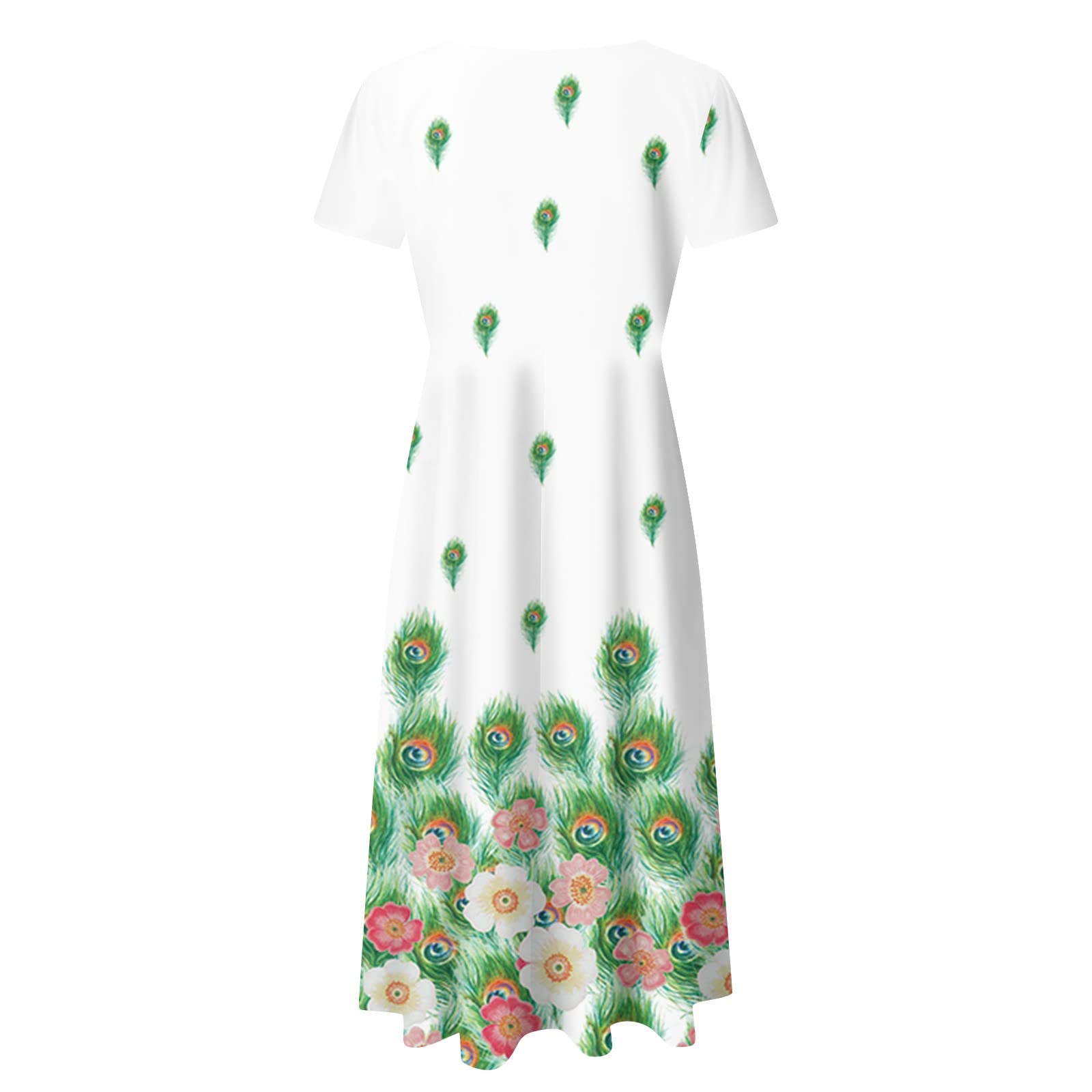 Boho Square Neck Floral Print A-Line Midi Sundress for Women - Short Sleeve Loose Maxi Dress for Summer, Beach, Vacation & Casual Outings