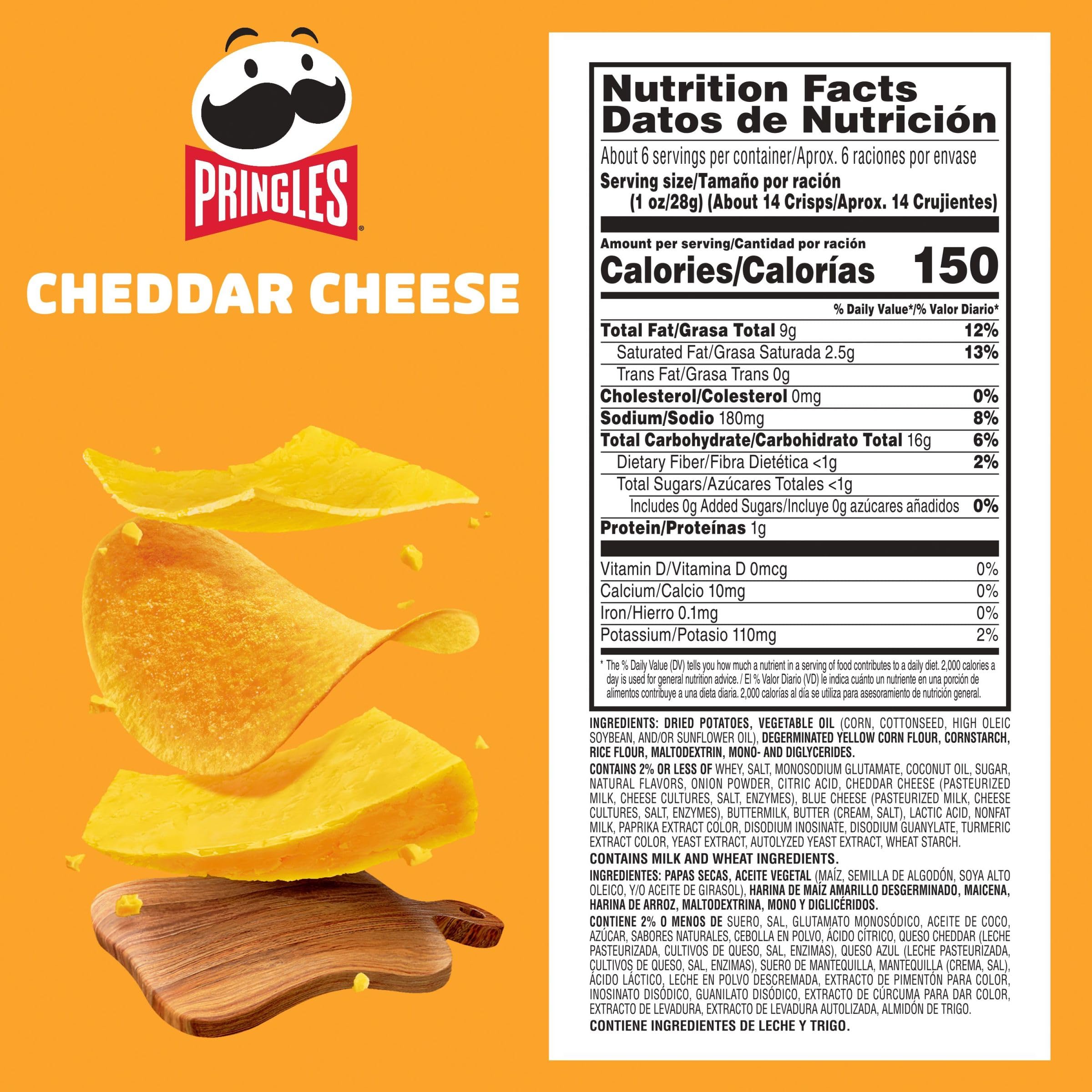 Pringles Cheddar Cheese Potato Crisps - 5.5oz Can (Pack of 1) | Crunchy Snacks for Lunch, Office, Travel & On-the-Go | Perfect for Road Trips, School & Movie Nights