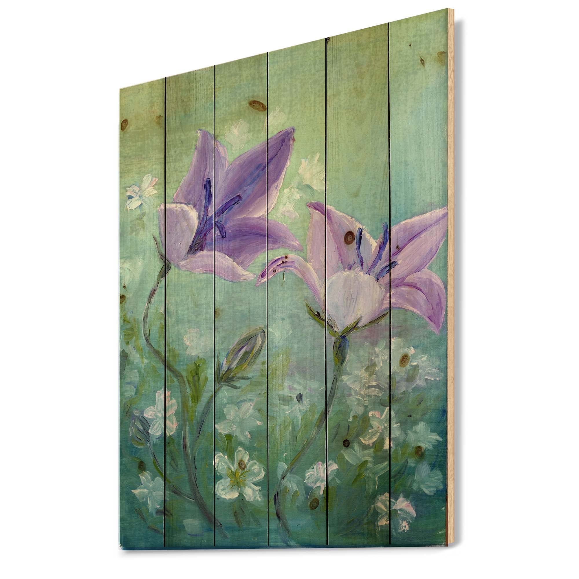 DesignQ Bellflowers Blooming Traditional Wood Wall Decor - Purple Floral Wood Wall Art, Large Pine Wood Wall Panels for Home & Office Decoration | Perfect for Living Room, Bedroom, and Entryway