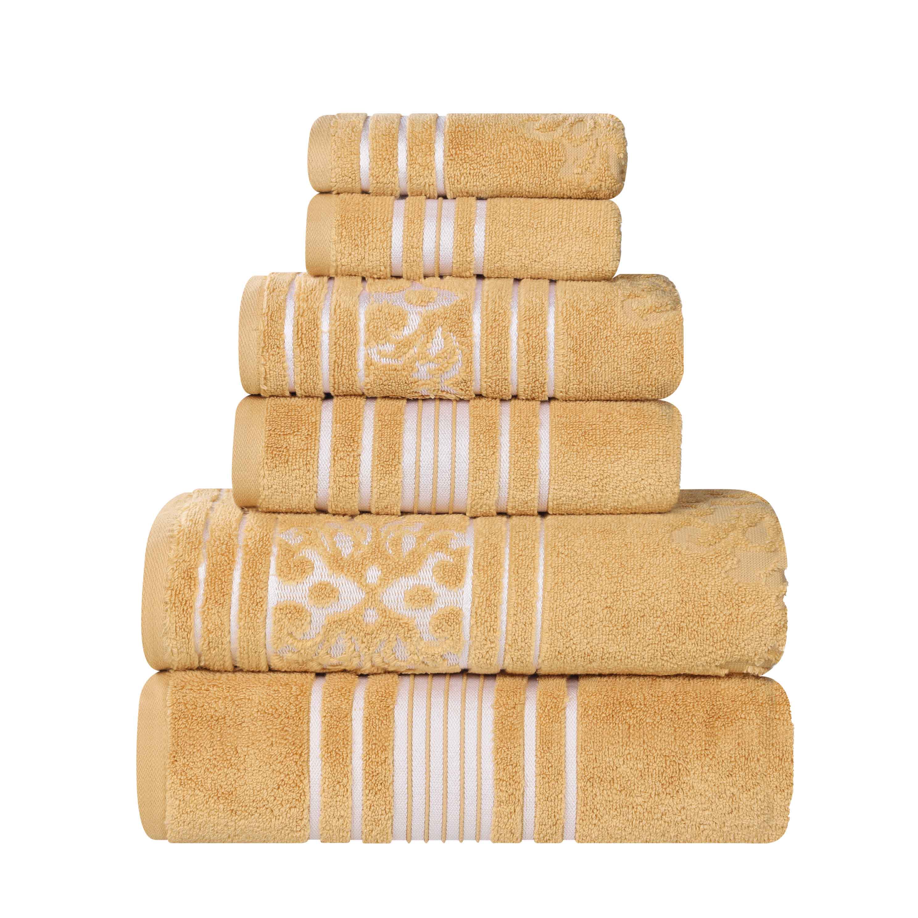 Premium 6-Piece Sadie Zero Twist Cotton Towel Set - Solid & Jacquard Floral Design | Ultra Soft & Absorbent Bath Towels for Spa, Hotel & Luxury Home Use