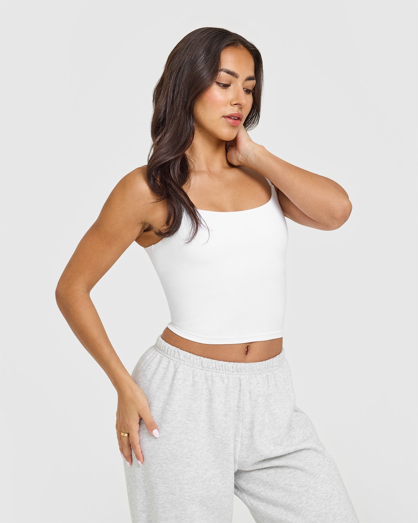 SoftMotion™ Strappy Mid Vest with Built-in Bra Shelf - Women's Comfortable Workout Top | White | Ideal for Yoga, Running & Gym