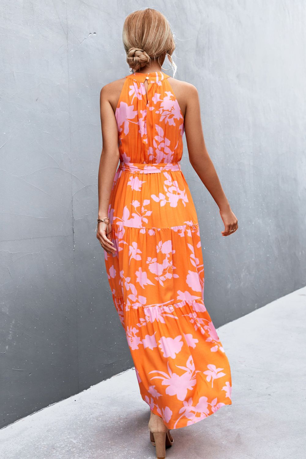 Stylish Printed Sleeveless Tie Waist Maxi Dress for Women - Summer Beach Vacation & Casual Outfit