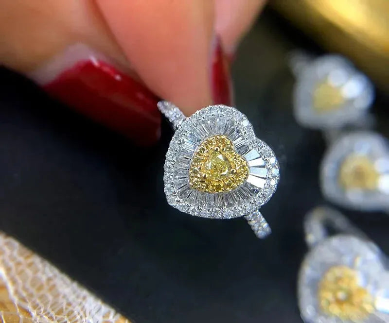 18K White Gold Heart-Shaped Diamond Engagement Ring for Women - 0.60 Carat Natural Yellow Diamond, Romantic Jewelry Gift for Anniversary, Proposal & Special Occasions
