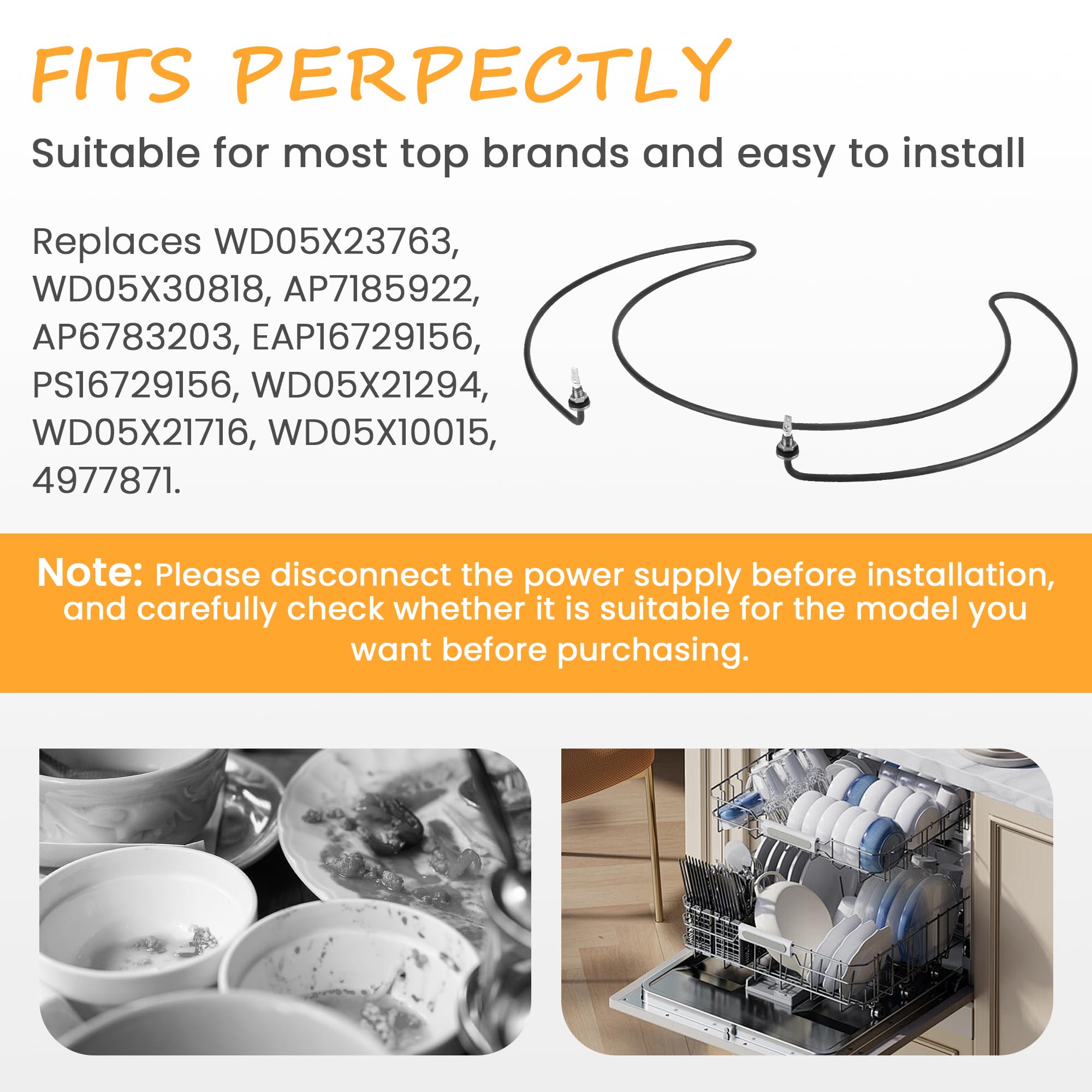GE Dishwasher Heating Element WD05X24776 WD05X23763 - Replacement Part for GE Dishwashers - Compatible with WD05X30818 WD05X10015 WD05X21294 WD05X21716 - Perfect for Quick Drying and Efficient Cleaning in Your Kitchen