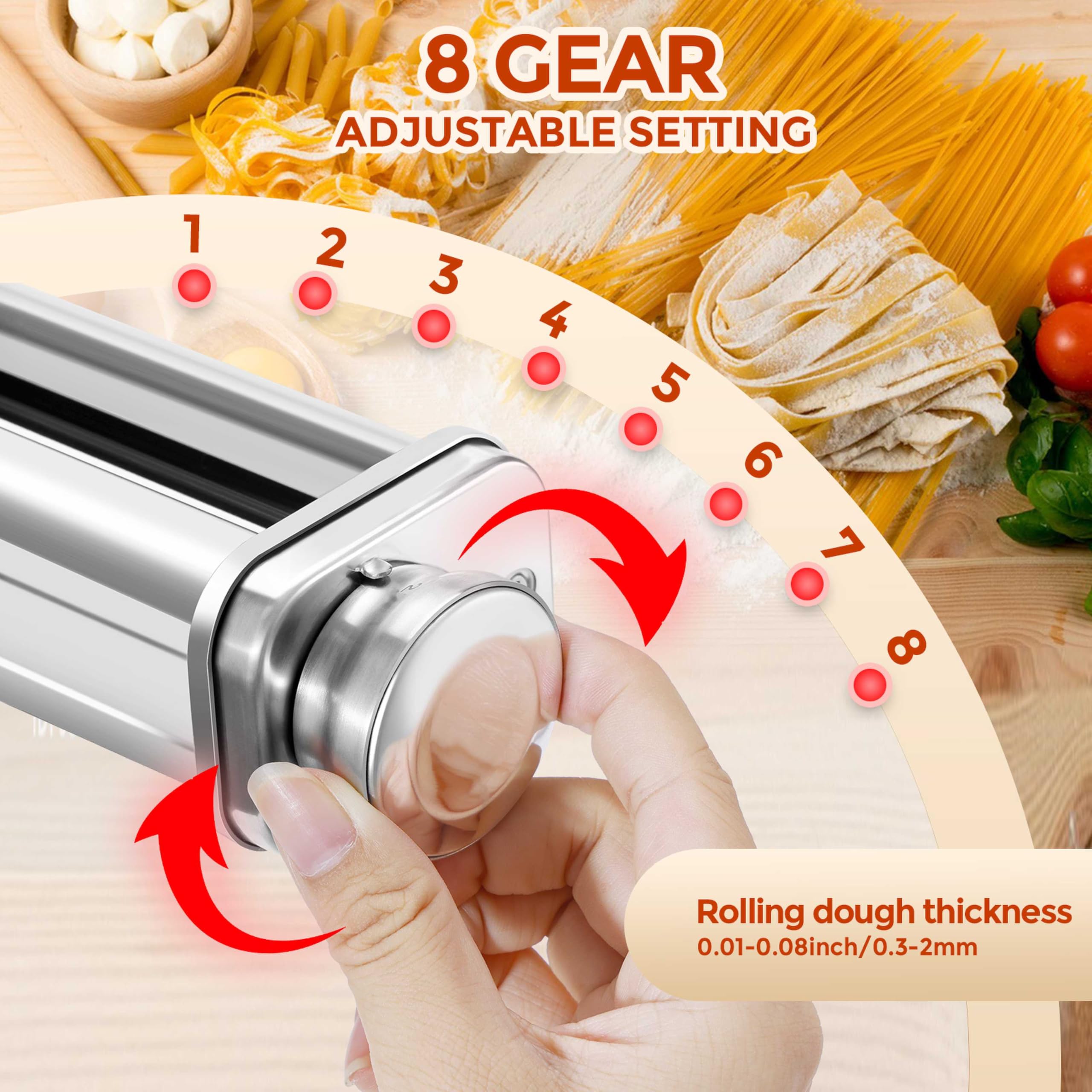3-Piece Pasta Maker Attachment Set for KitchenAid Stand Mixer - Includes Pasta Roller, Spaghetti & Fettuccine Cutters | Homemade Fresh Pasta Accessories for Italian Cooking, Family Dinners & Restaurant-Style Meals