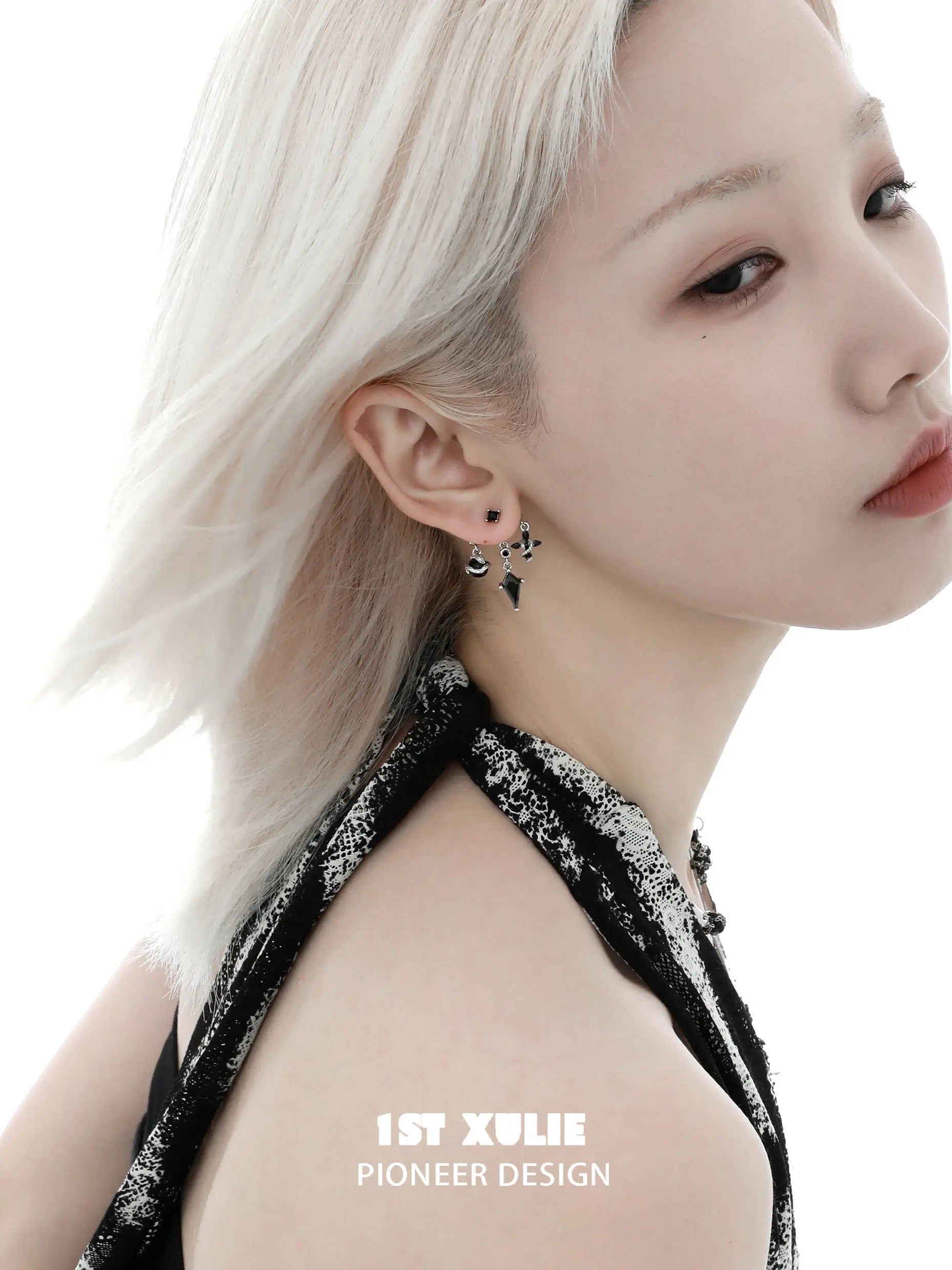 18k Platinum Plated Snake Bite White & Black Serpent Stud Earrings for Women - Gothic Punk Jewelry for Parties, Concerts and Night Out