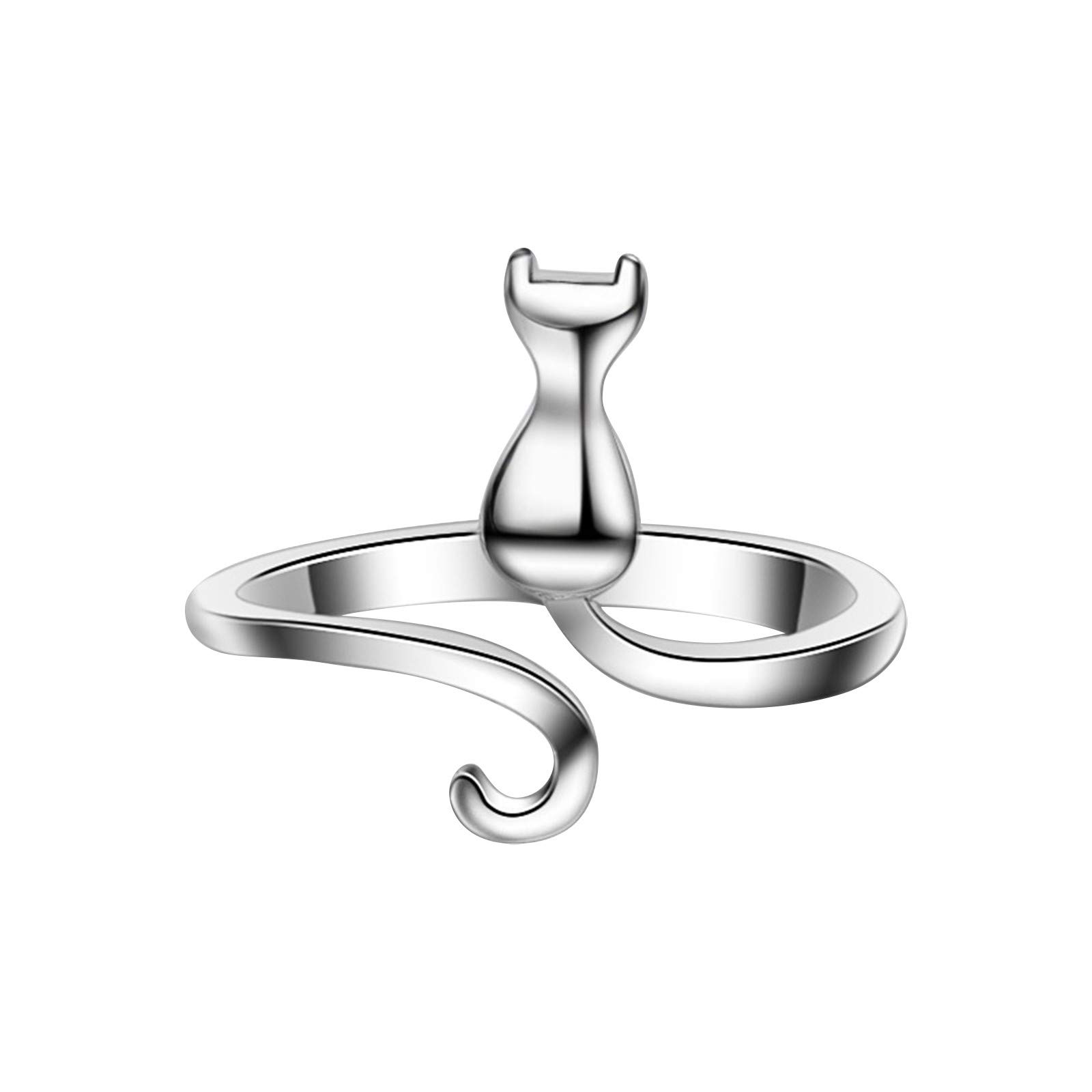 925 Sterling Silver Cute Cat Tail Ring for Women - Elegant Plated Silver Cat Ring with Stone, Wide Band Creative Design - Perfect for Bridal Sets, Gifts, and Everyday Wear