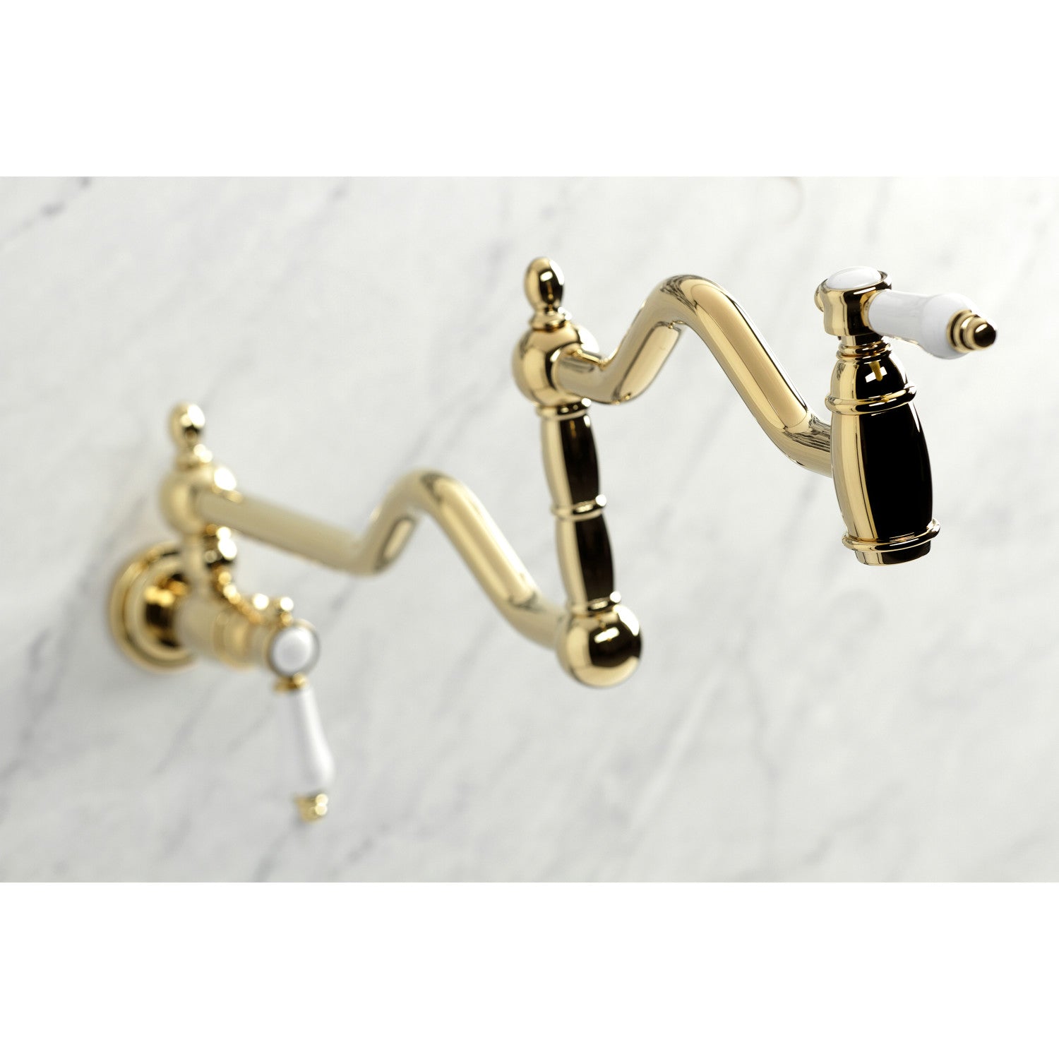 Bel Air KS2102BPL Two Handle Pot Filler Faucet - Polished Brass Finish - Wall Mounted Kitchen Sink Faucet for Easy Cooking & Filling Large Pots (Ideal for Home Chefs & Busy Kitchens)