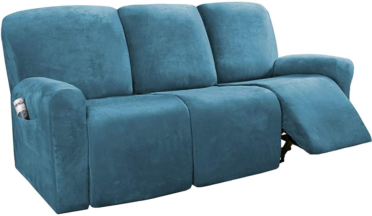 Yopyxpskw Velvet Recliner Sofa Slipcover - Washable Elastic Furniture Protector for 1/2/3 Seater Couches | Soft Stretchable Recliner Chair Cover for Living Room | Blue 3-Seater Sofa Cover | Perfect for Home Theater, Family Room & Lounge Areas