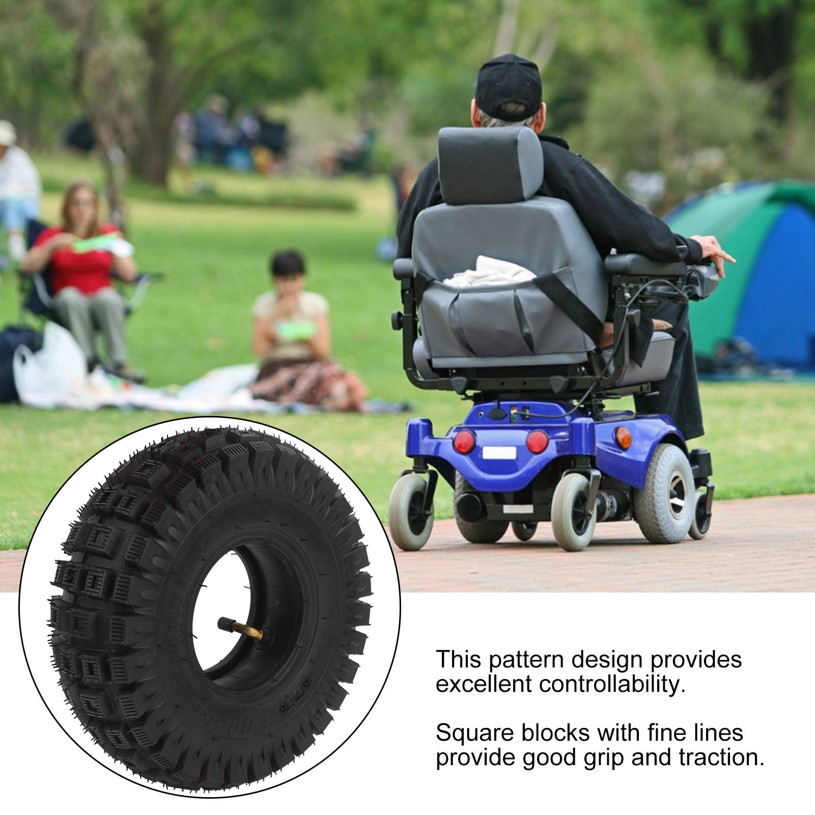 3.00-4 Mobility Scooter Tires with Inner Tube - Bent Valve Stem Replacement Tires for 3-Wheel Elderly Scooters, Wheelchairs & Wheelbarrows - Durable Rubber Tires for Outdoor Use & Daily Mobility