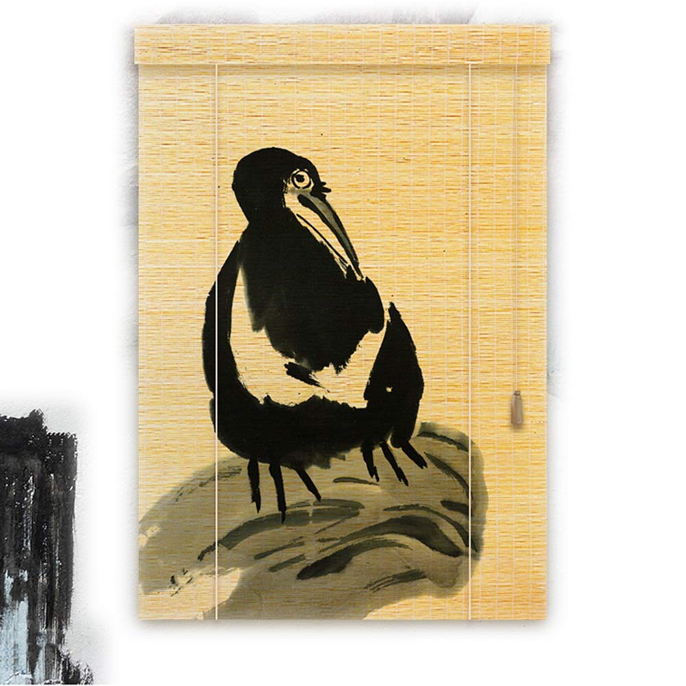 JIAJUAN 3D Ink Painting Bamboo Roller Blinds for Windows & Doors - 100x200cm Sun Shade Curtain, 2 Stylish Designs (Color A) - Perfect for Living Room, Bedroom & Office Decor