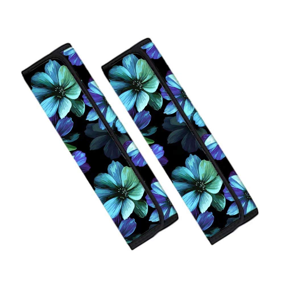 Pensura 2-Pack Soft Comfort Car Seat Belt Pads Cover - Hawaiian Style Aqua Flower Print, Universal Shoulder Strap Cushions for Adults - Reduce Pressure & Enhance Driving Comfort for Long Trips, Commuting, and Road Trips