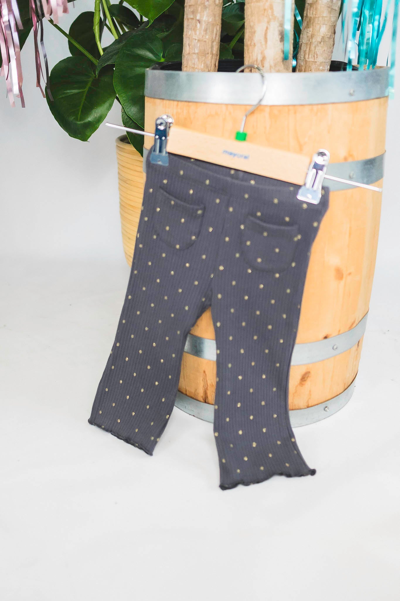 Charcoal Dot Flared Leggings for Baby Girls - Soft Stretchy Comfort Pants for Playtime & Outfits