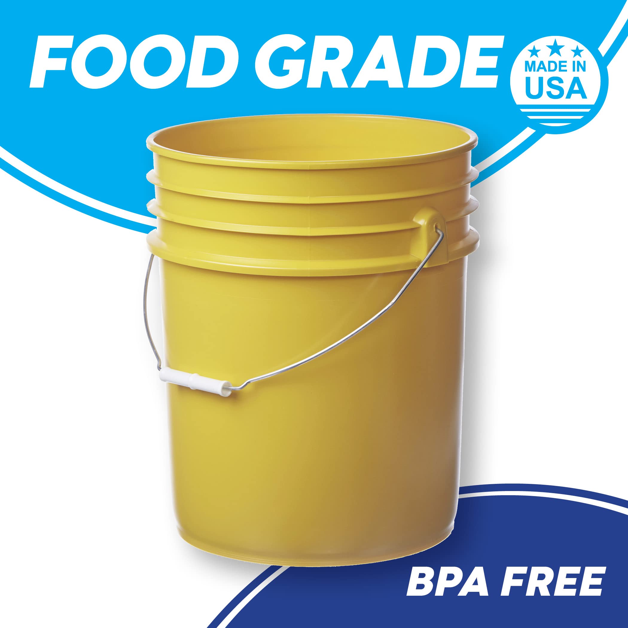 Premium 5 Gallon Bucket with Gamma Seal Lid - Heavy Duty HDPE Yellow Food Grade Container - Ideal for Food Storage, Gardening, Home Organization & Emergency Preparedness