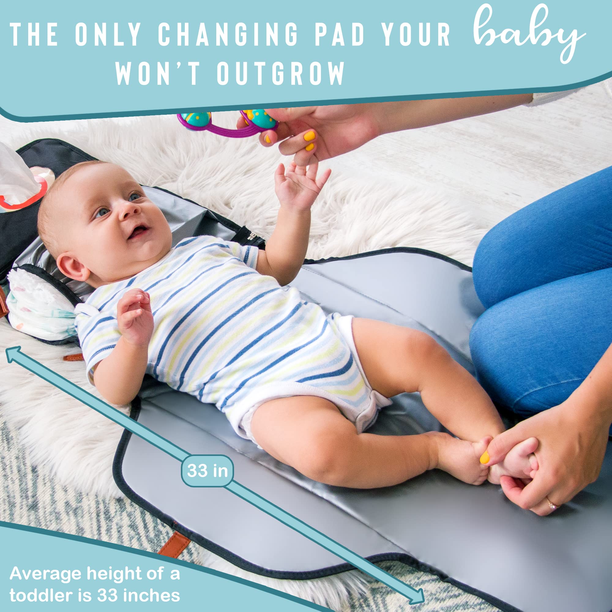 Portable Diaper Changing Pad - 100 x 53 cm Waterproof Baby Changing Mat with Wipes Pocket | Travel-Friendly Newborn Diaper Changing Station | Perfect for On-the-Go Parents, Daycare & Nursery Use