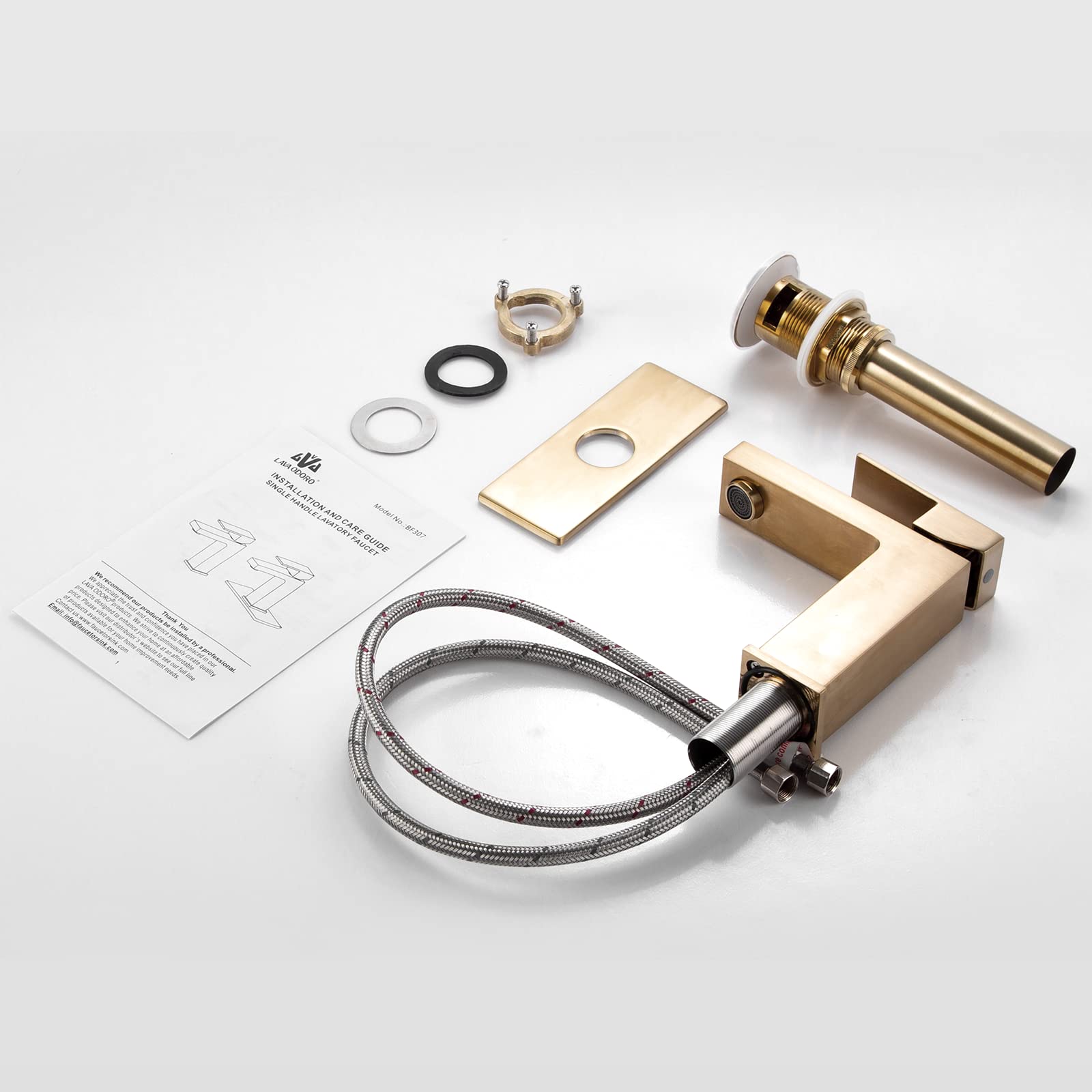 Lava Odoro Brushed Bronze Single Hole Bathroom Sink Faucet - Gold Single Handle Vanity Faucet with Drain Assembly & Deck Plate (BF307-BB) - Perfect for Modern Bathroom Renovations and Powder Room Upgrades