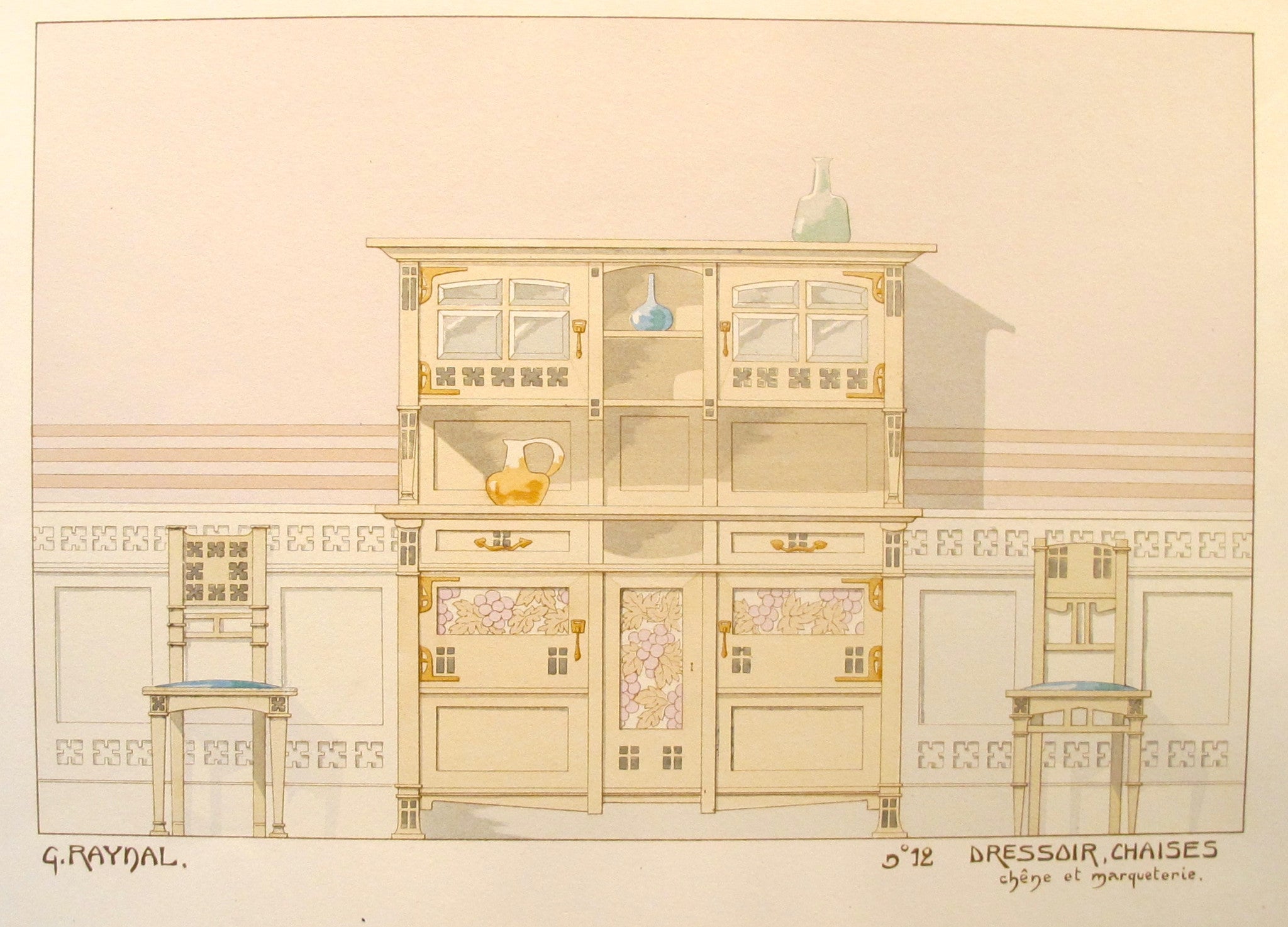1900 French Art Nouveau Interior Design Print - Plate 12 Sideboard & Chair by G. Raynal | Vintage Home Decor, Wall Art for Living Room & Office